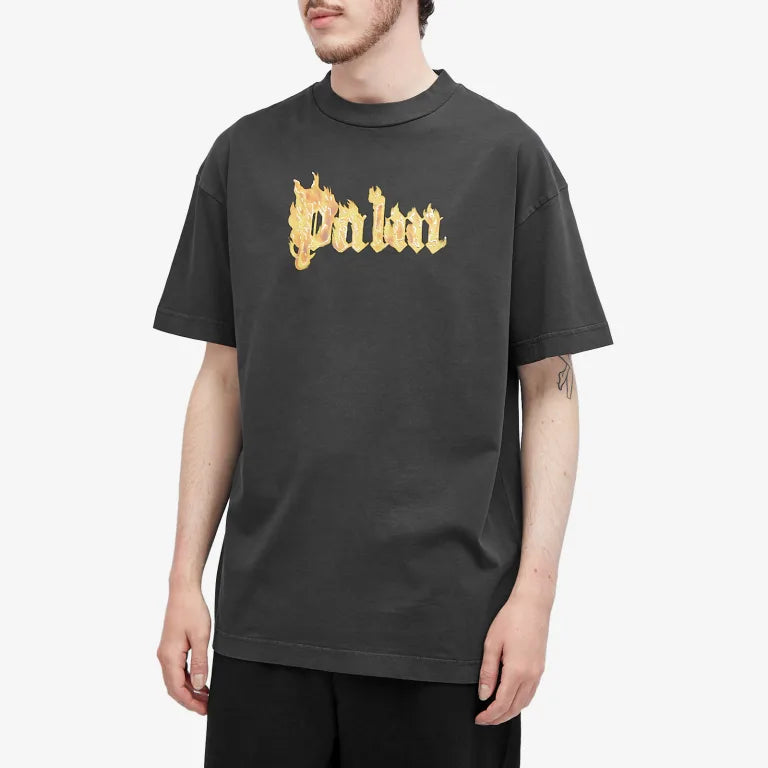 PALM ANGELS BURNING GOLD BACK LOGO T-SHIRT