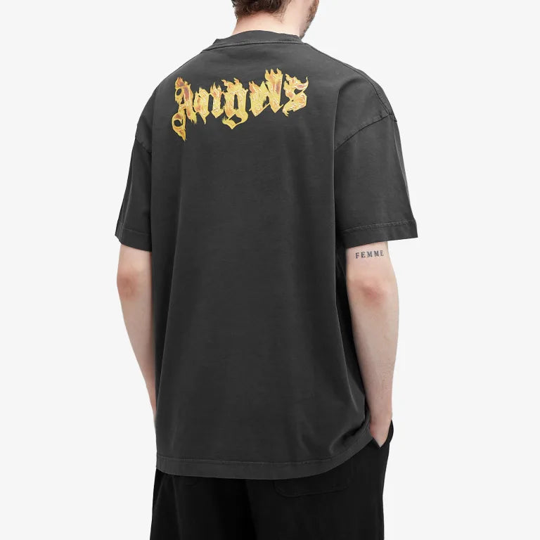 PALM ANGELS BURNING GOLD BACK LOGO T-SHIRT