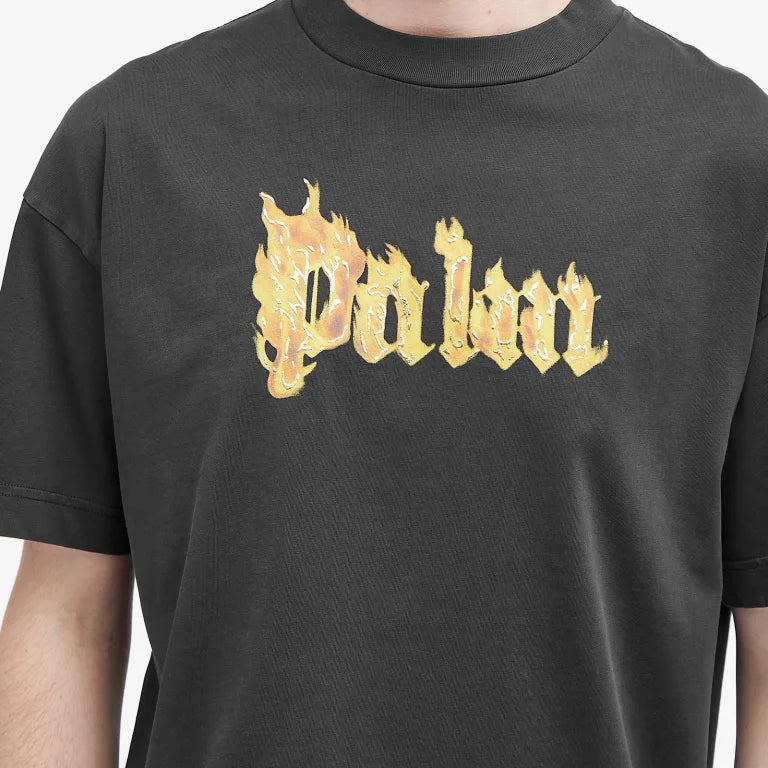 PALM ANGELS BURNING GOLD BACK LOGO T-SHIRT