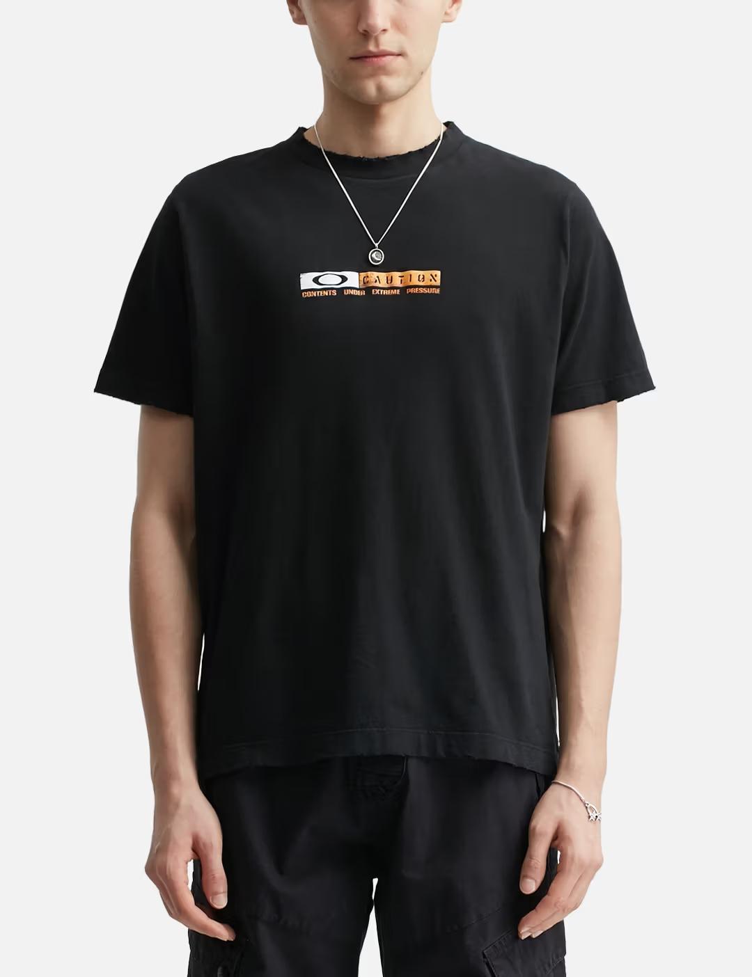 Piet x Oakley Caution Ripped T-Shirt Black Orange