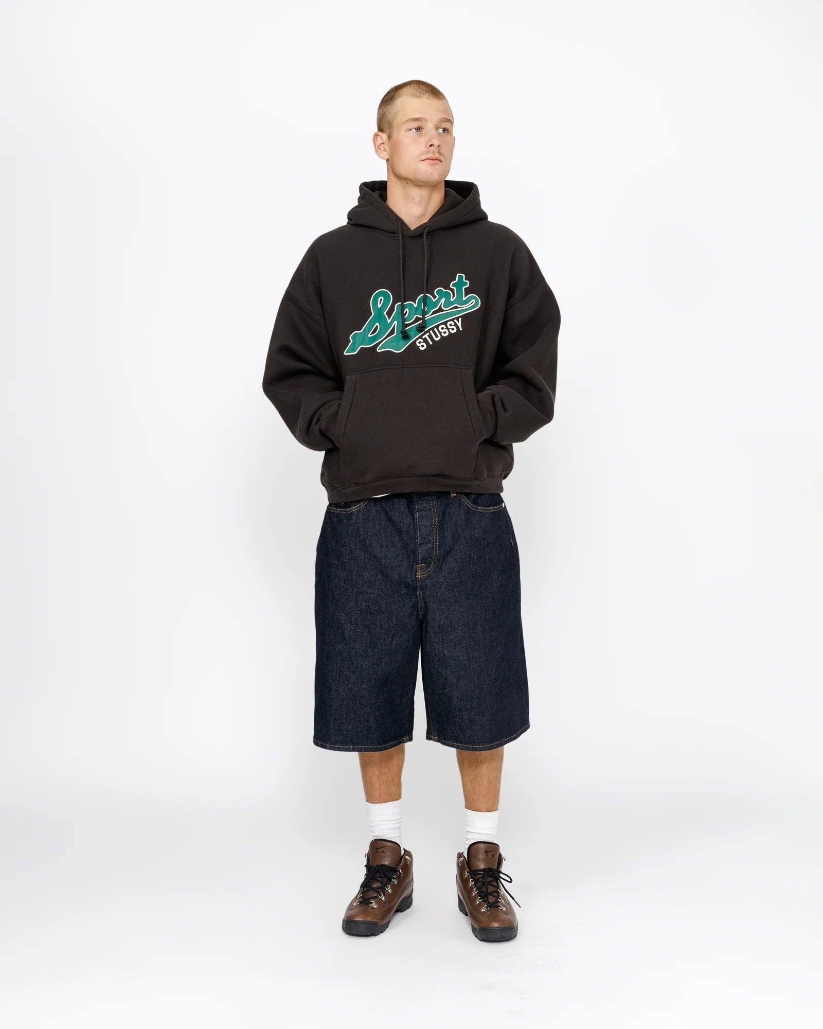 Stussy Satin Patch Oversised Hoodie Washed Black