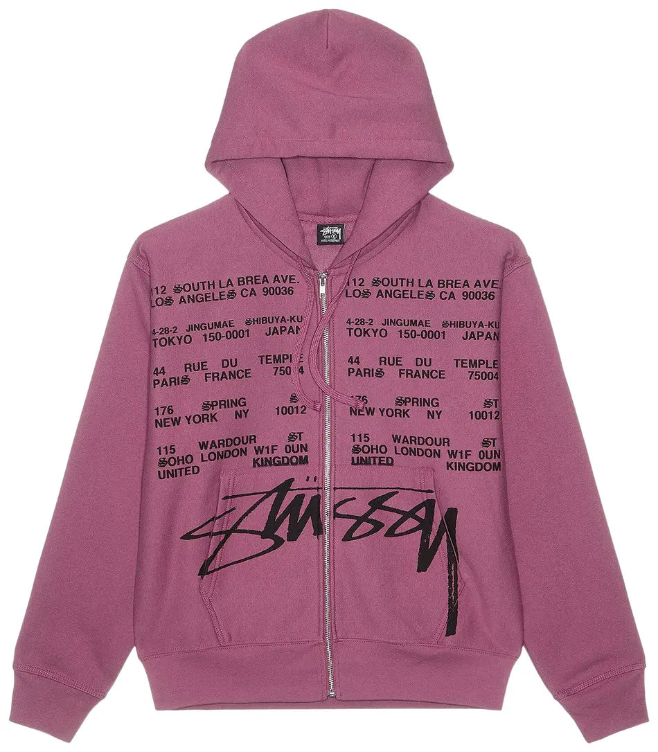 Stussy Locations Zip Hoodie Berry