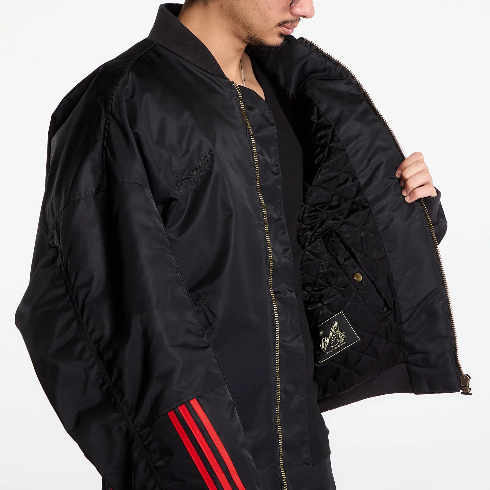 Willy Chavarria x Adidas Originals Satin Oversized Bomber Jacket Black