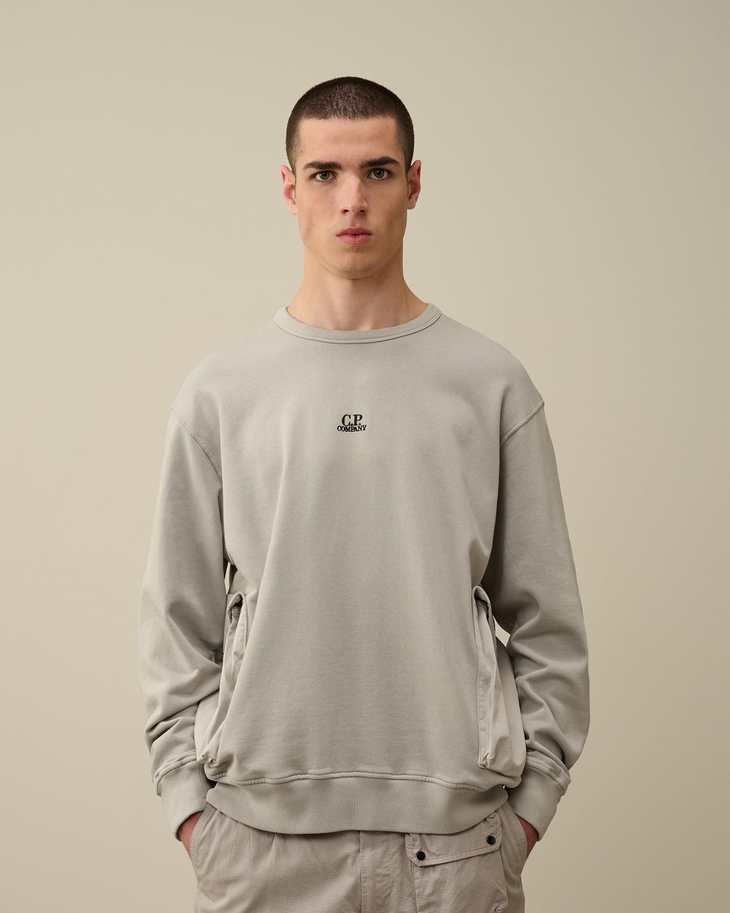 C.P. Company Cotton Fleece Mixed Sweatshirt Drizzle Grey