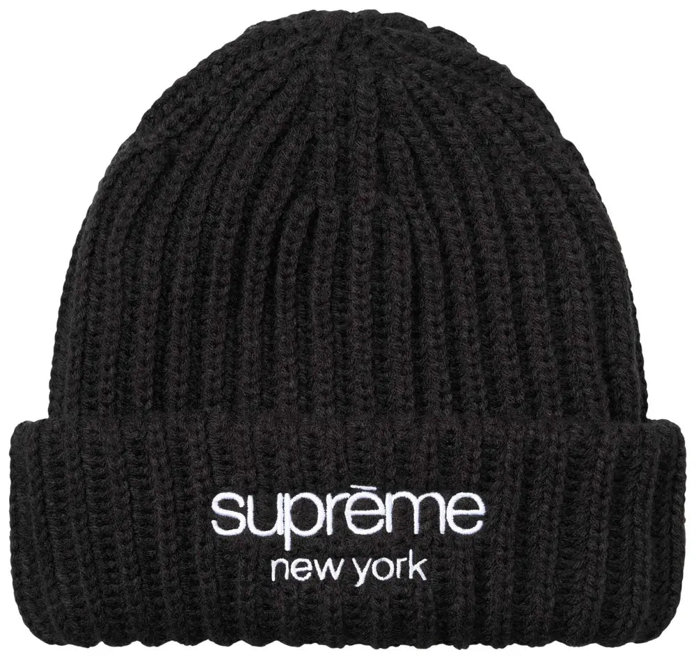 SUPREME CLASSIC LOGO CHUNKY RIBBED BEANIE BLACK