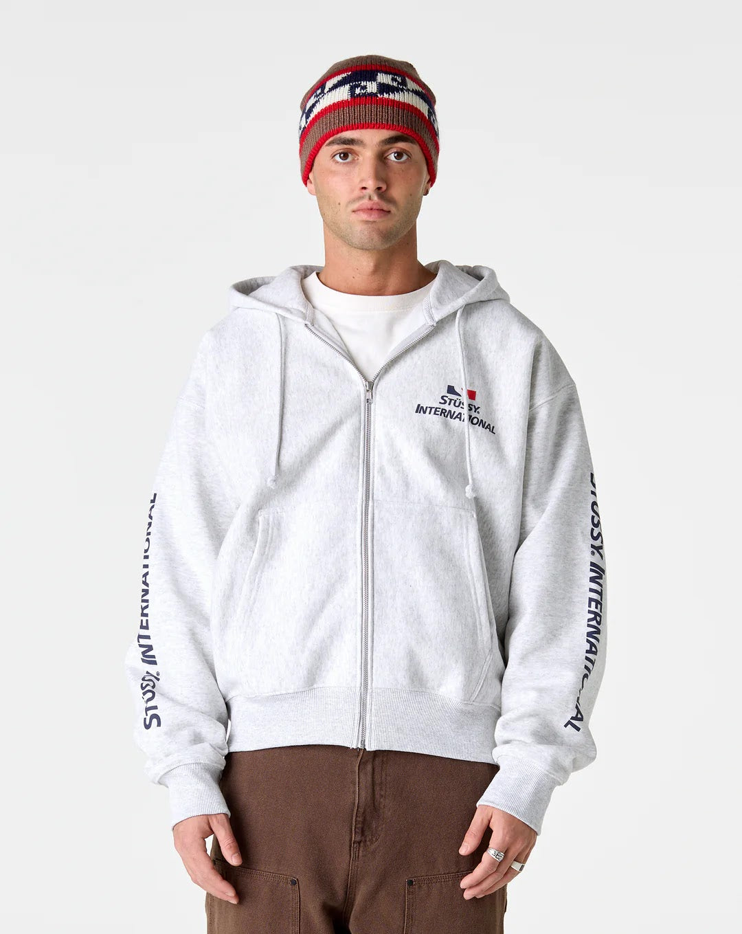 Stussy Internationall Zip Hoodie Ash Heather Grey