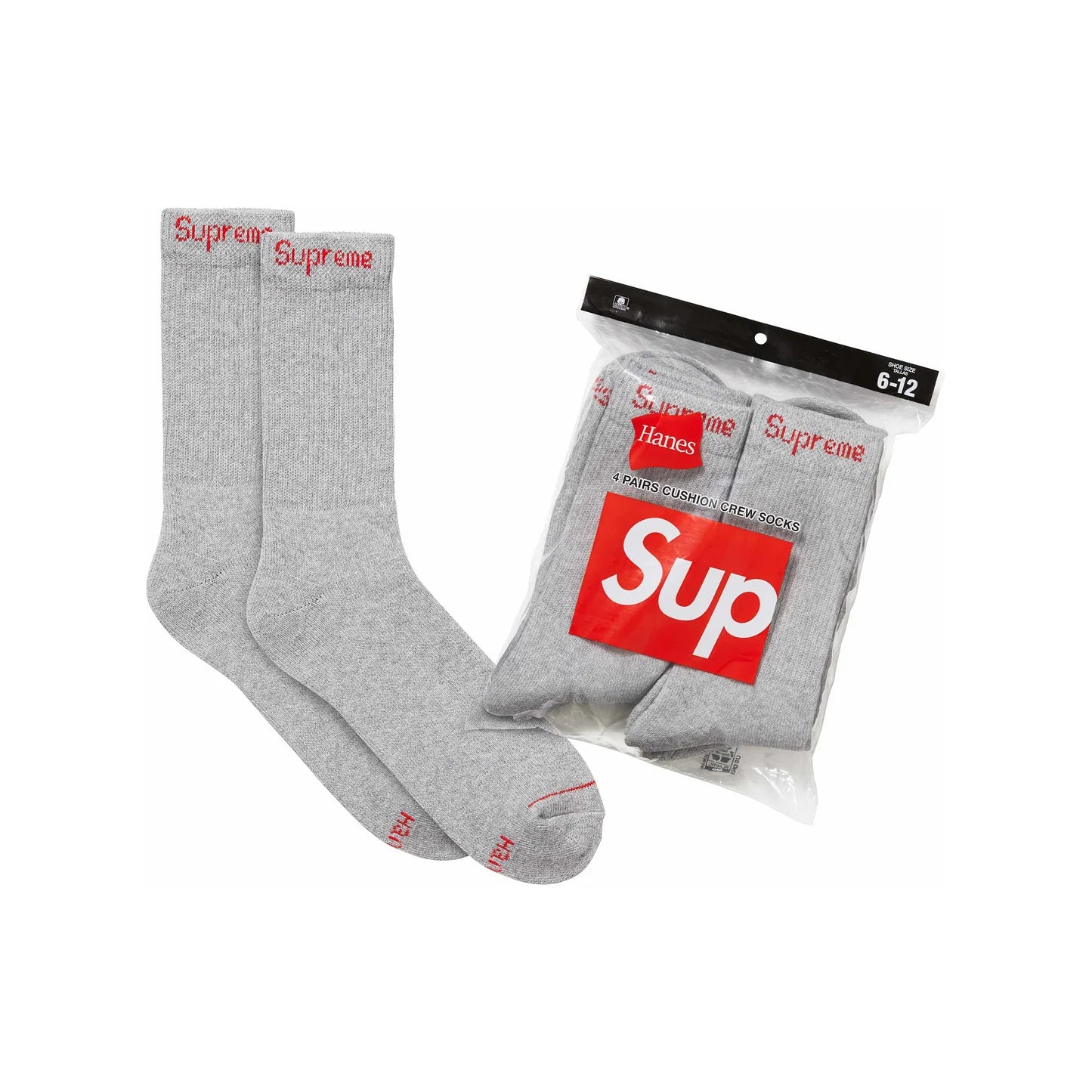 Supreme Hanes Crew Socks Heather Grey (4 Pack)