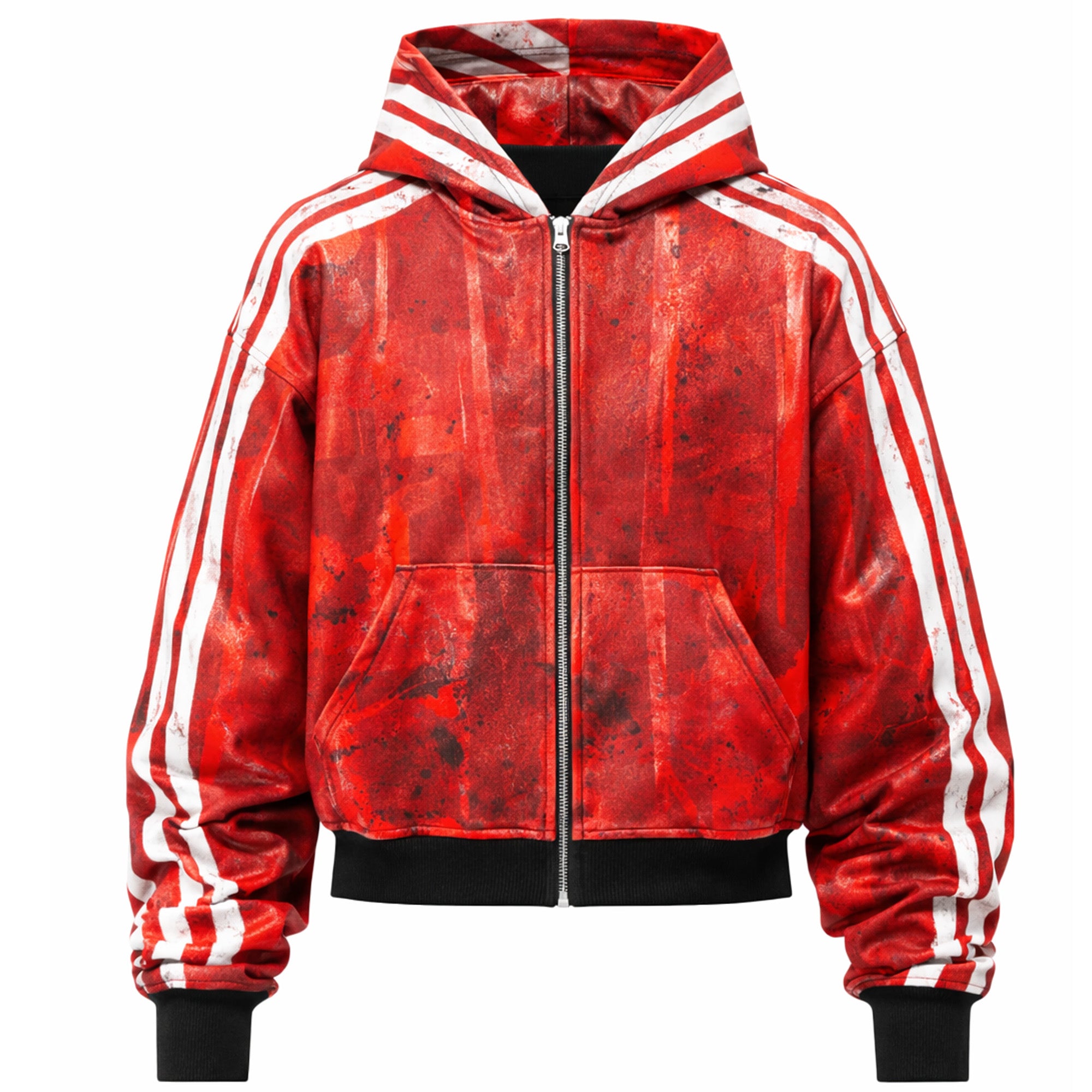 PLA4 WHITE STRIPES WAXED RED ZIP HOODIE