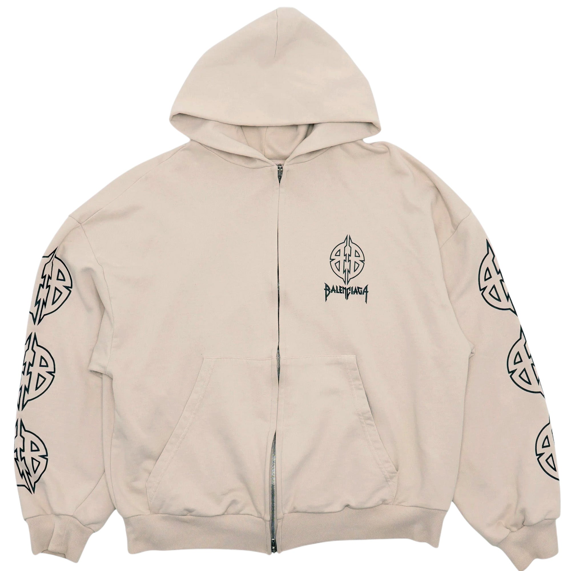 Balenciaga BB Metal Logo Zip Hoodie Beige