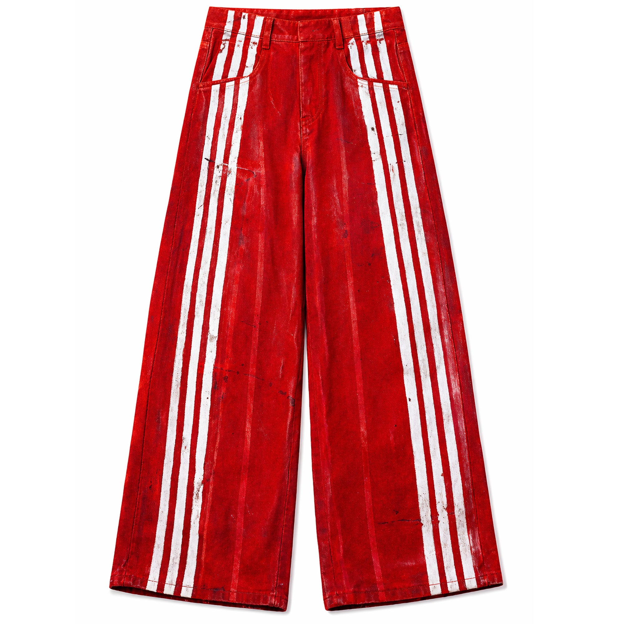 PLA4 WHITE STRIPES WAXED RED JEANS