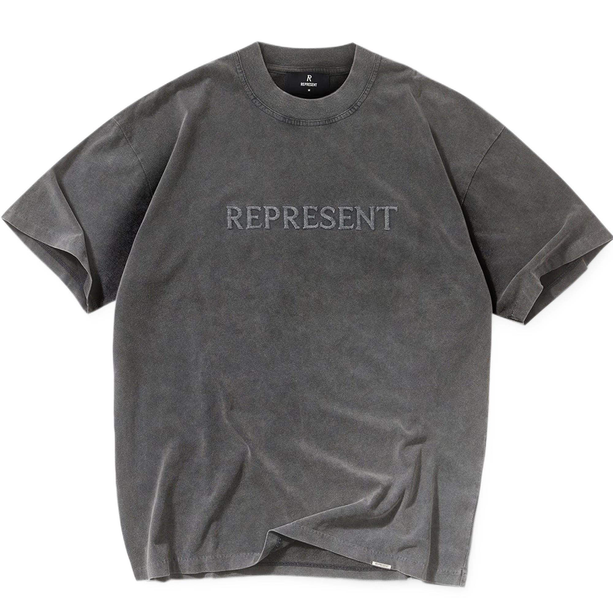 Represent Embroidered Serif Logo T-Shirt Vintage Grey