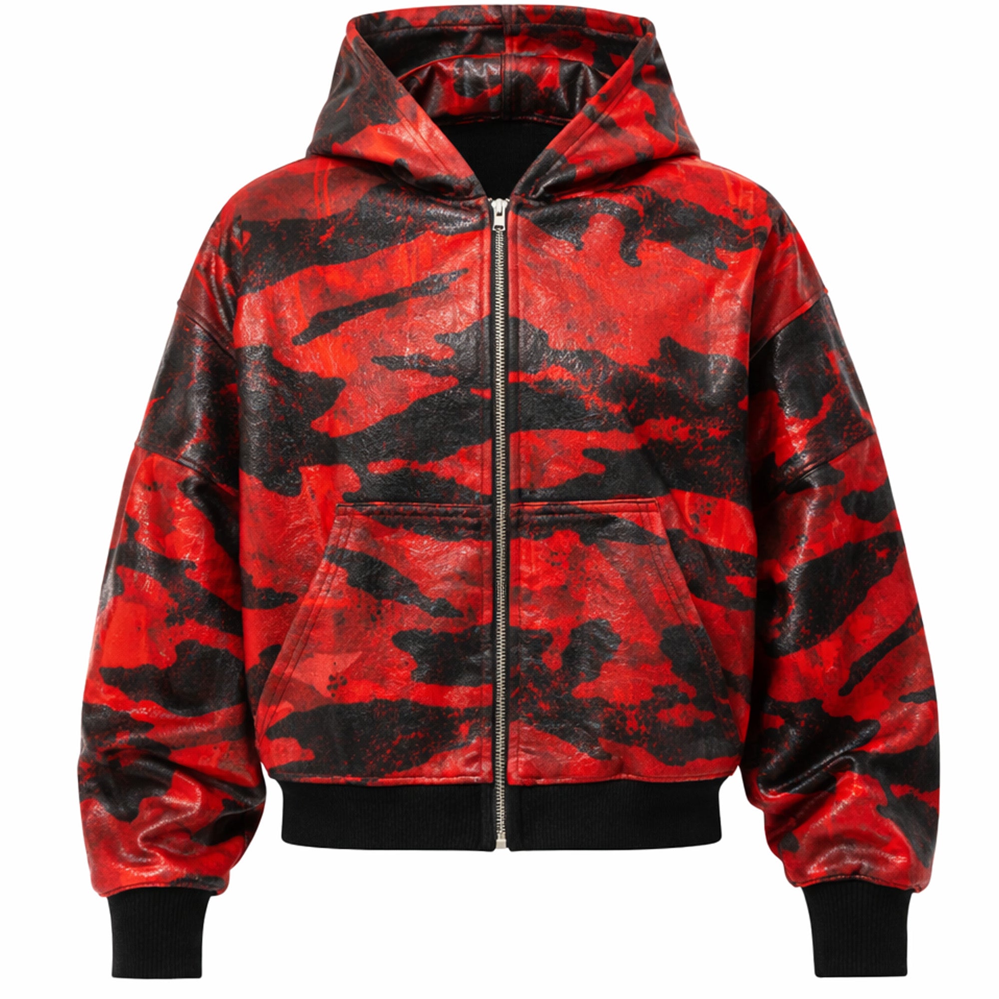 PLA4 CAMO WAXED RED ZIP HOODIE