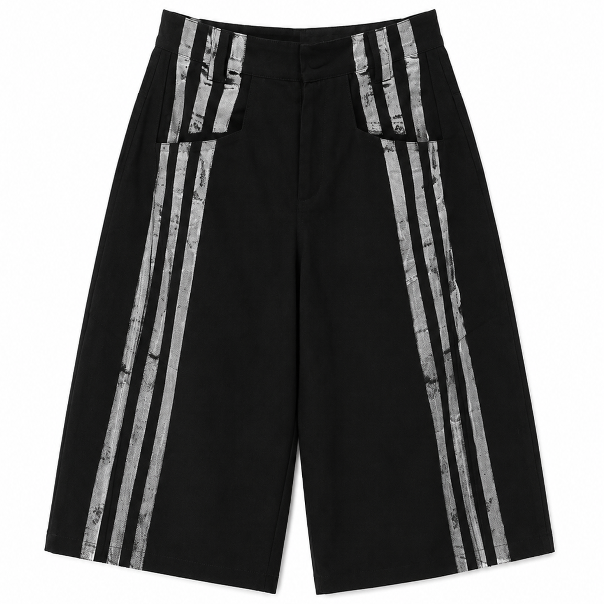 STRIPES BLACK DENIM SHORTS