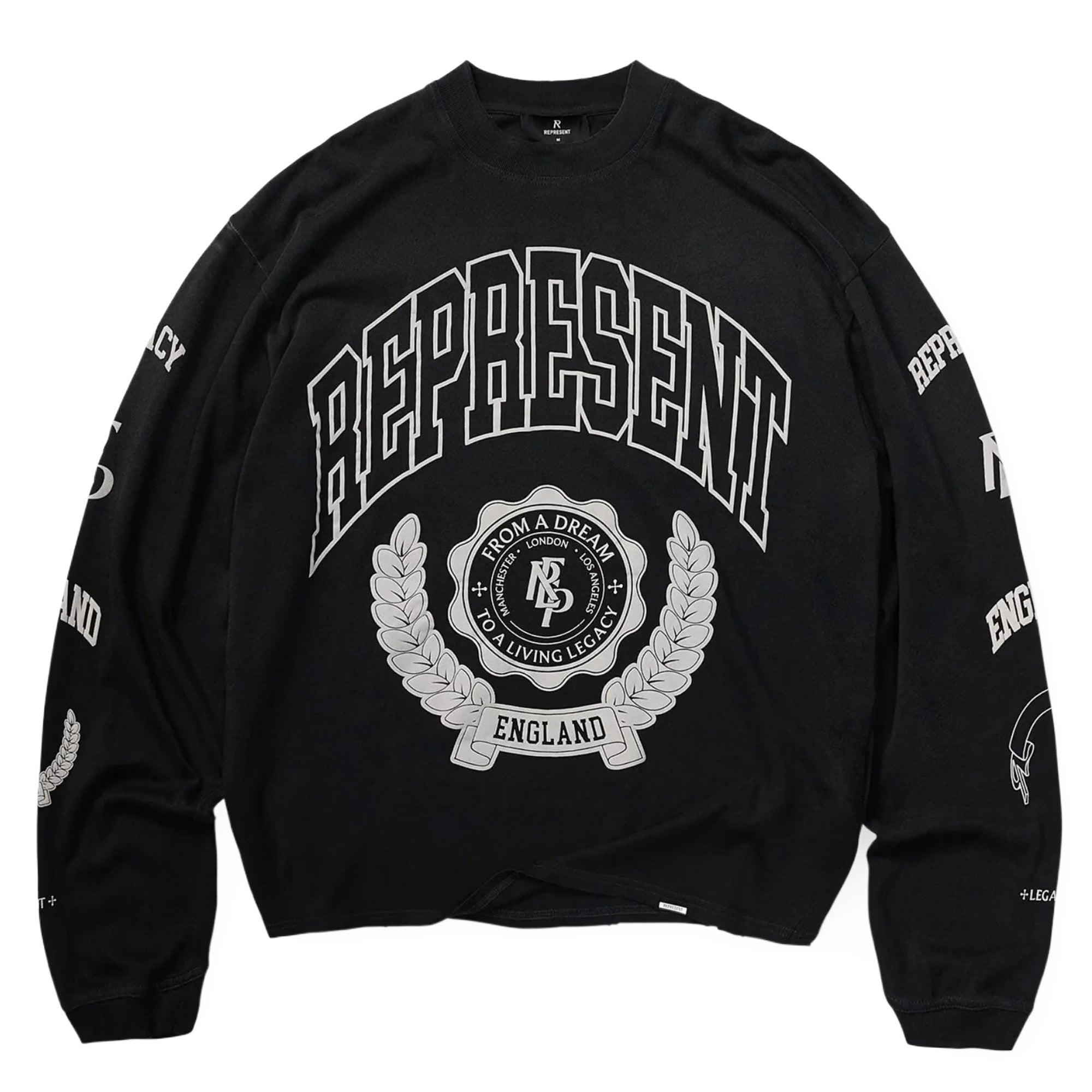Represent Legacy Crest Longsleeve T-Shirt Stained Black