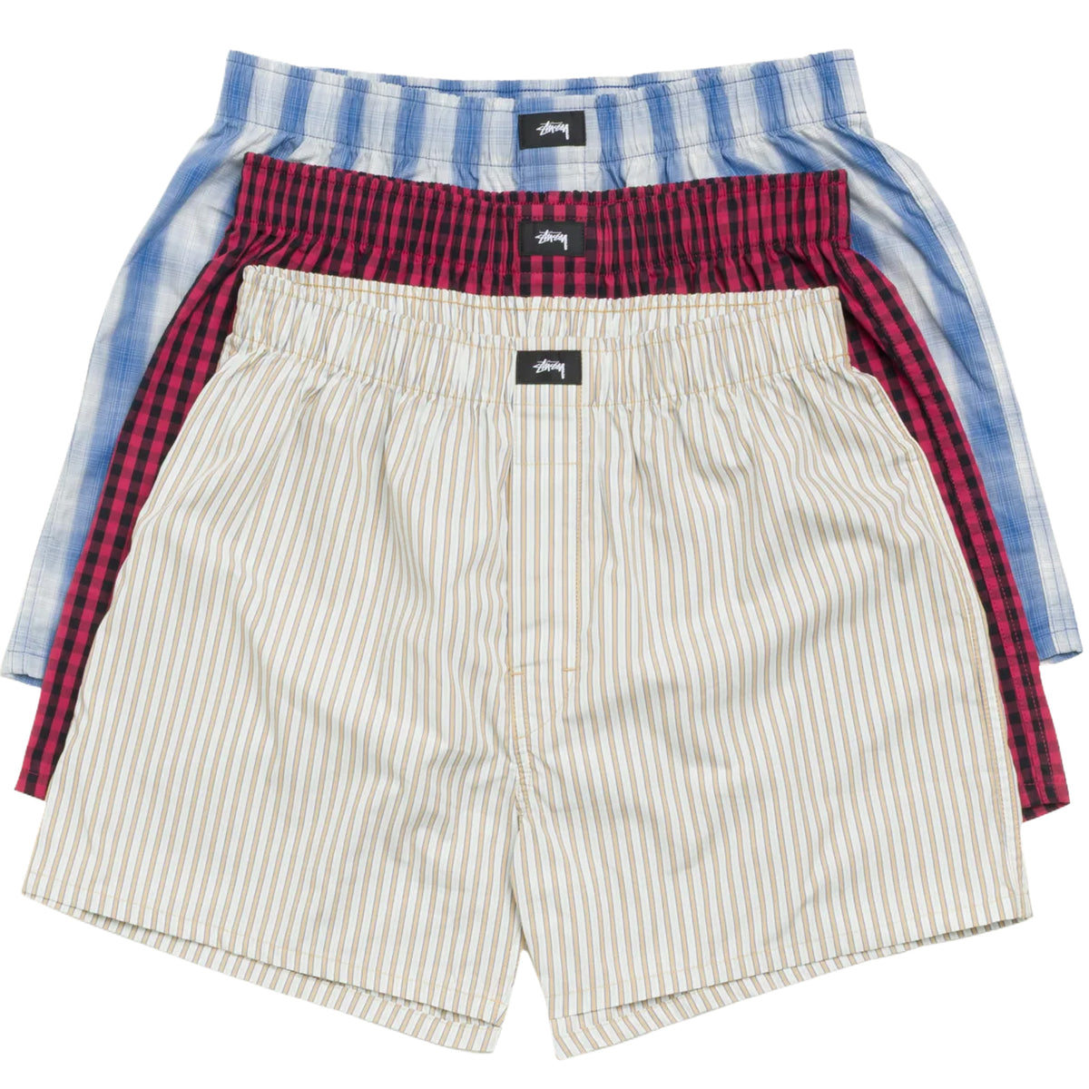Stussy Boxer Shorts 3 Pack Blue Red Beige