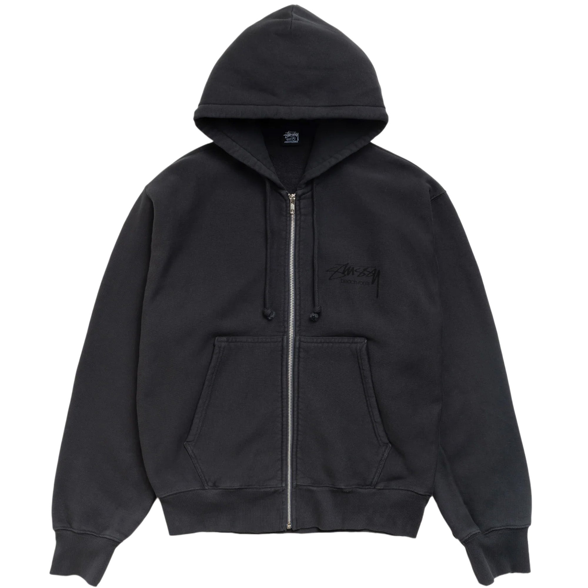 Stussy BEACH ROOTS ZIP HOODIE GARMENT DYED Faded Black