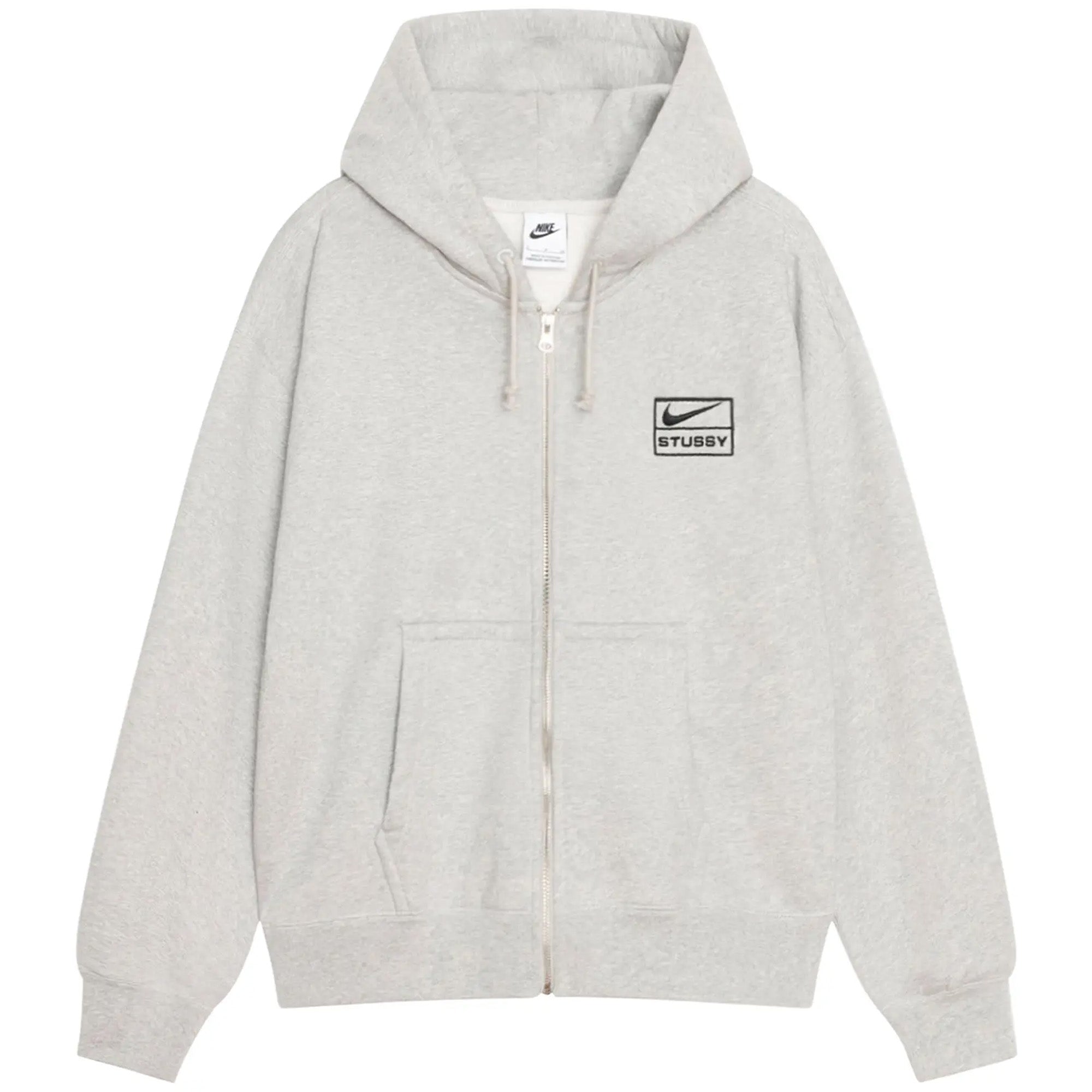 Stussy x Nike Full-Zip Washed Fleece Hoodie Grey Heather