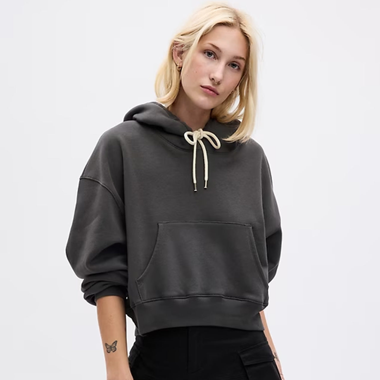 GAP Vintage Soft Cropped Hoodie Black W