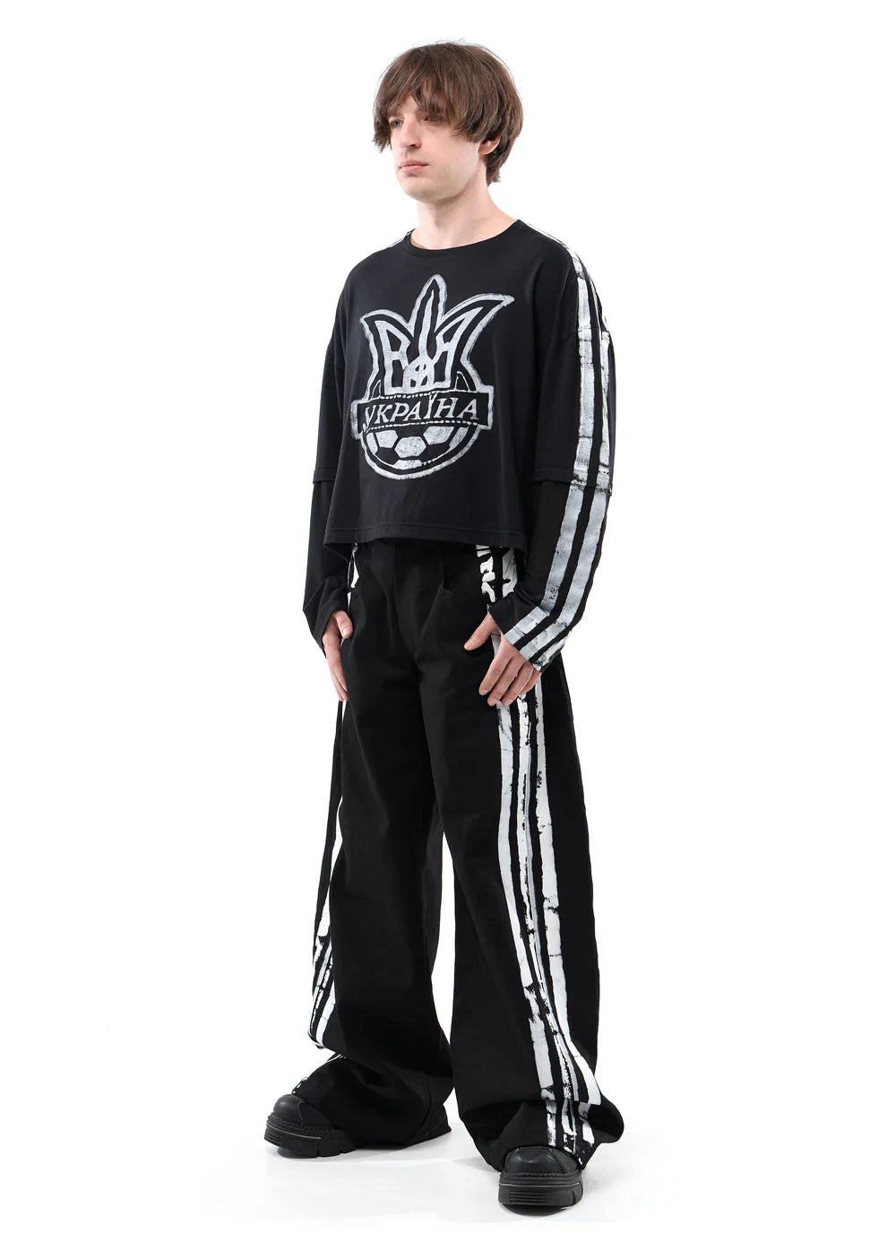 Pla4 Stripes Canvas Wide Jeans Black