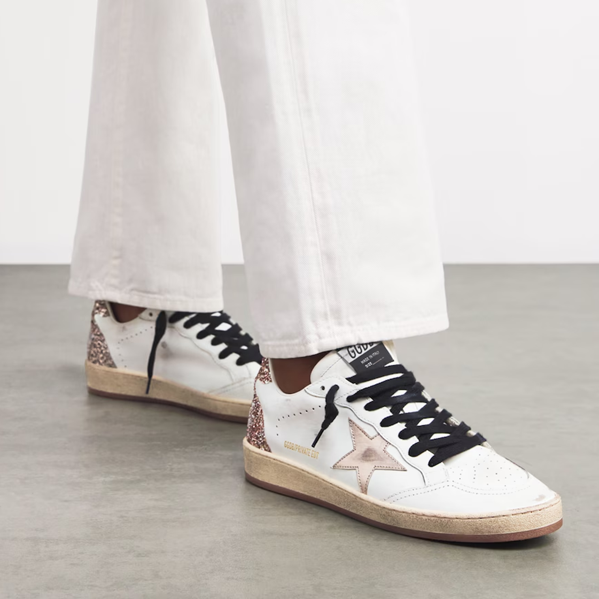 Golden Goose Ballstar White Pink Glitter Limited