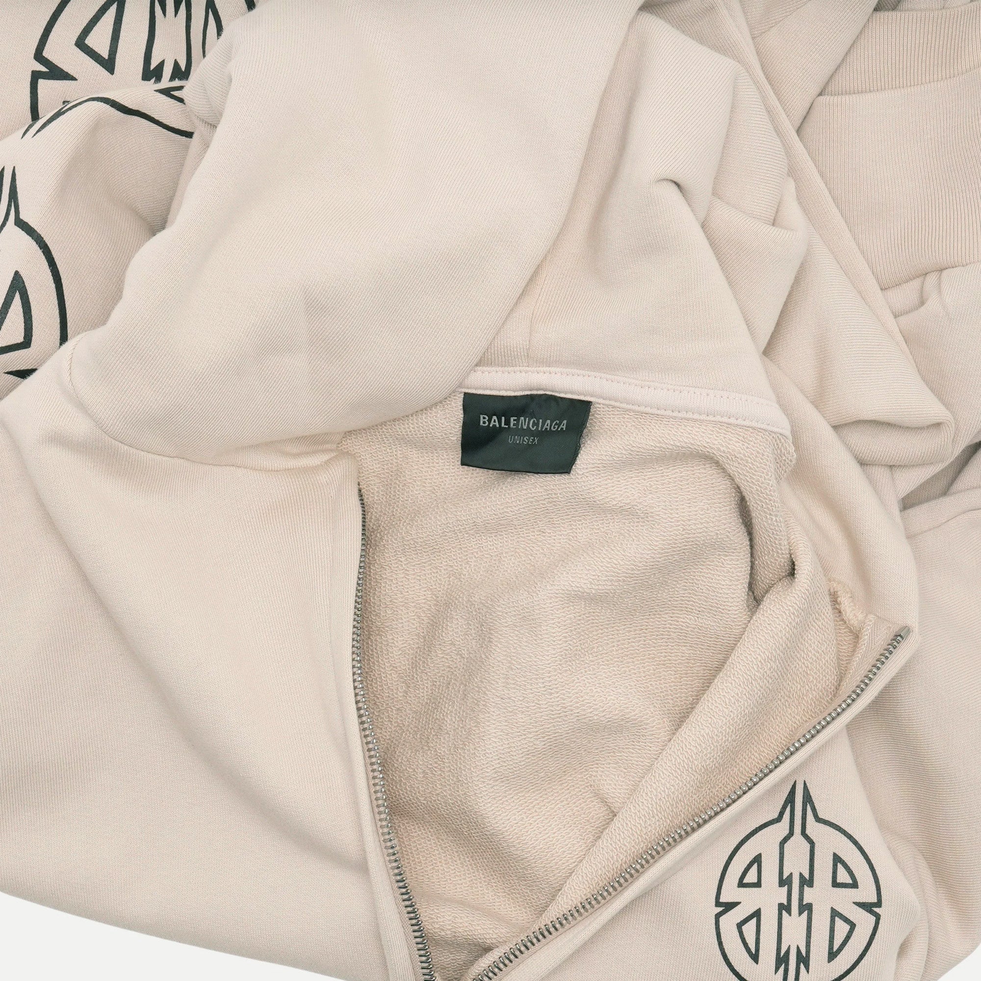 Balenciaga BB Metal Logo Zip Hoodie Beige