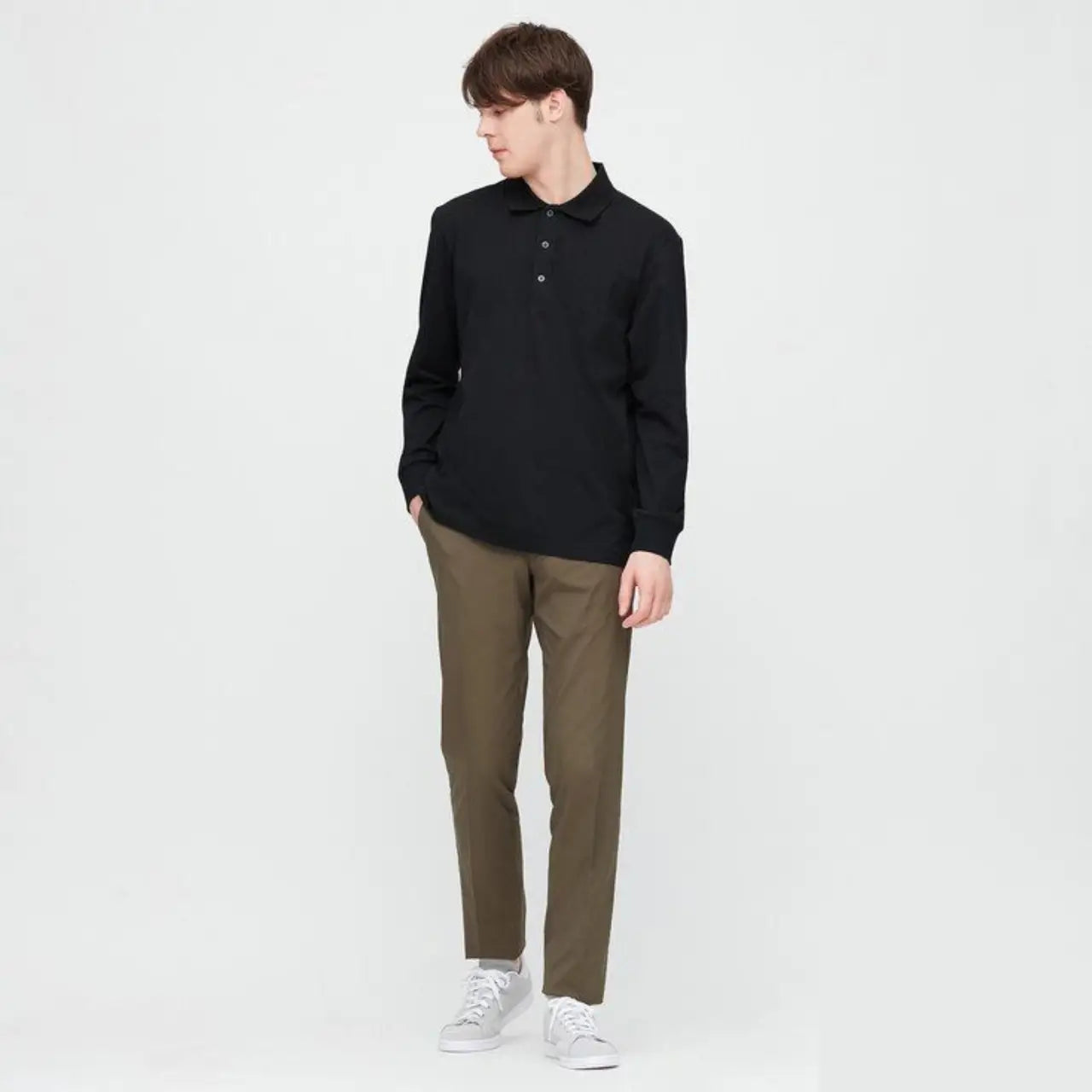 Uniqlo AIRism Long Sleeve Polo Shirt Black