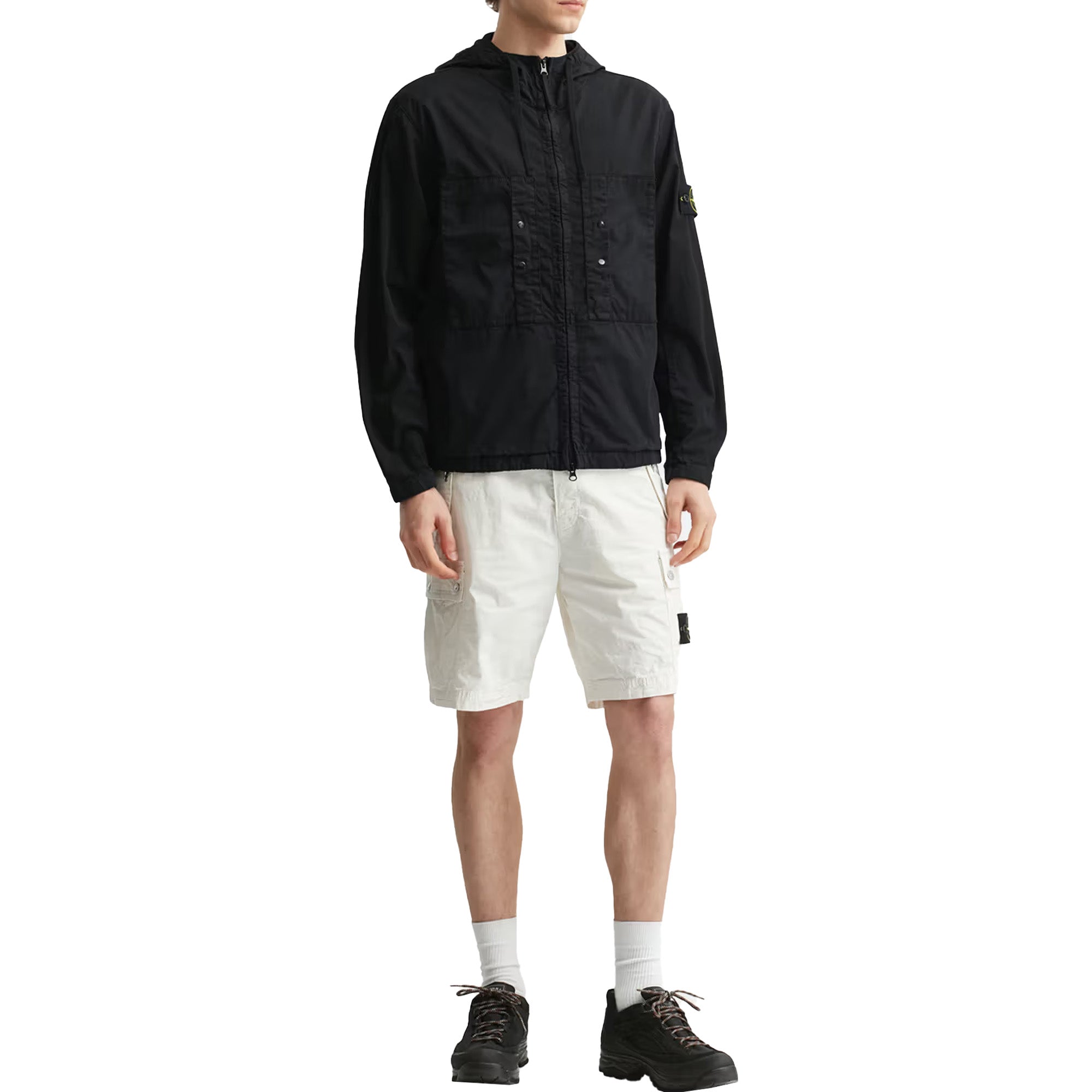 Stone Island Supima Cotton Twill Stretch Hooded Jacket Black