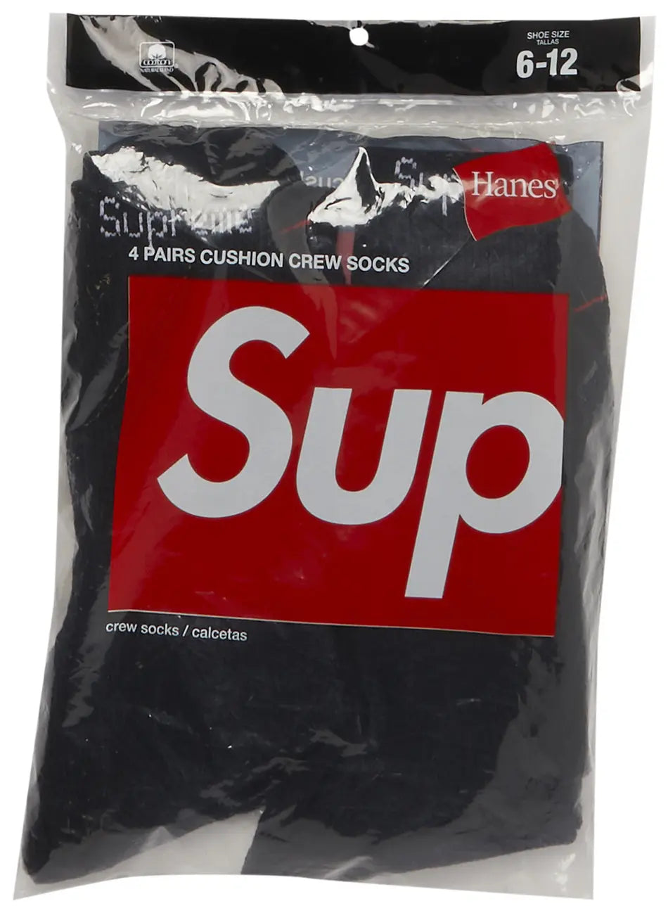 Supreme x Hanes Crew Socks (4 Pack) 'Black'