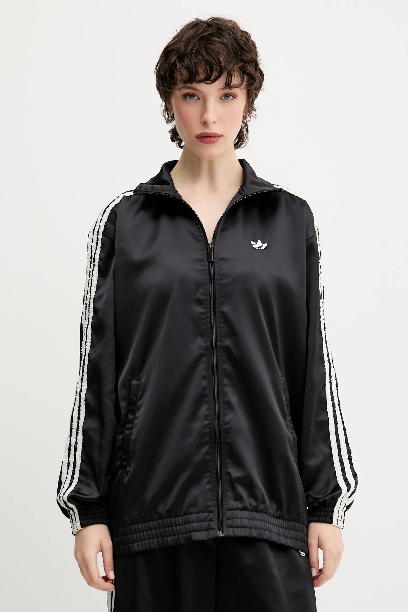 Adidas Originals Satin Firebird Track Top Ruffle 3-Stripes Black