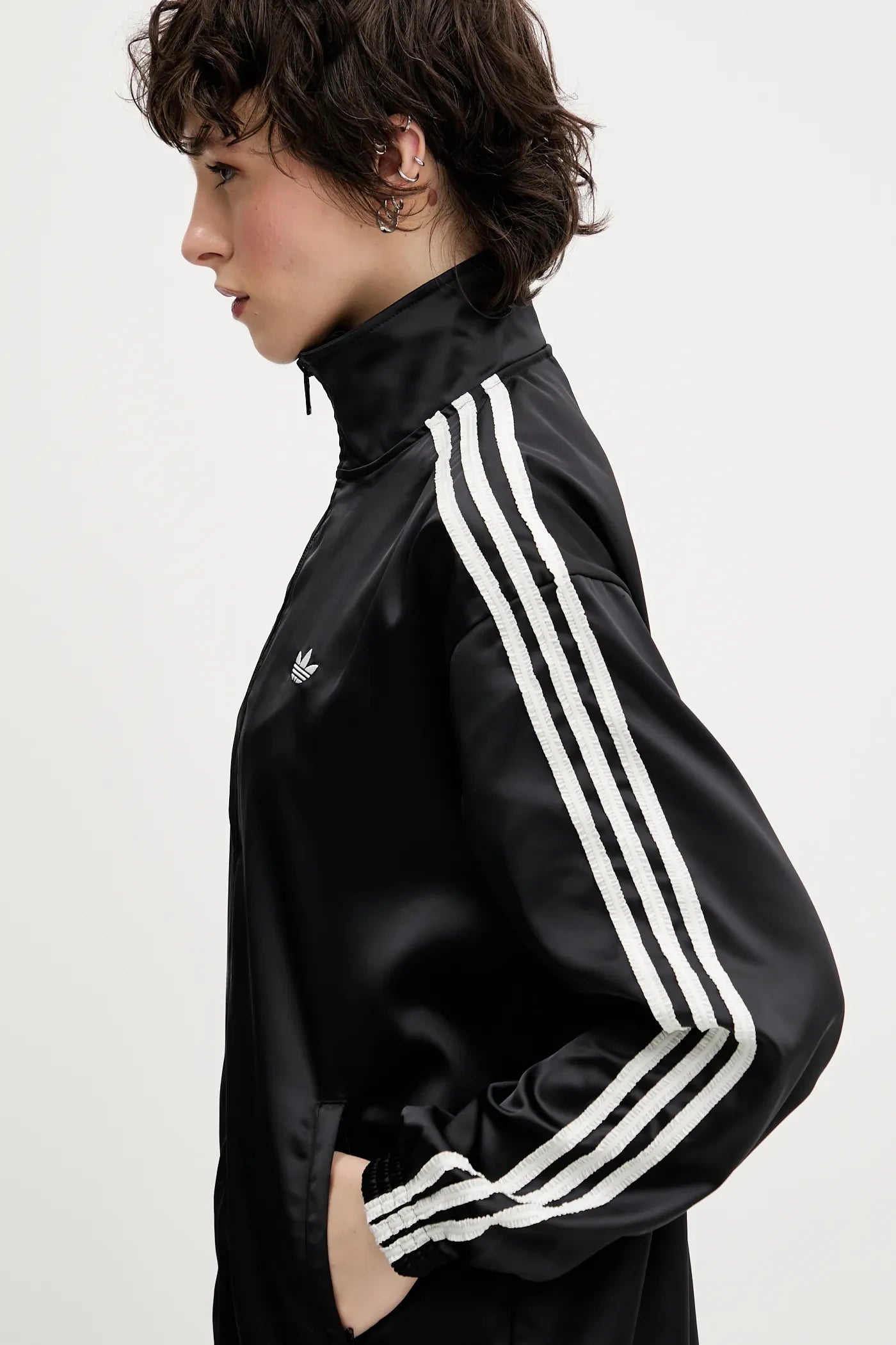 Adidas Originals Satin Firebird Track Top Ruffle 3-Stripes Black