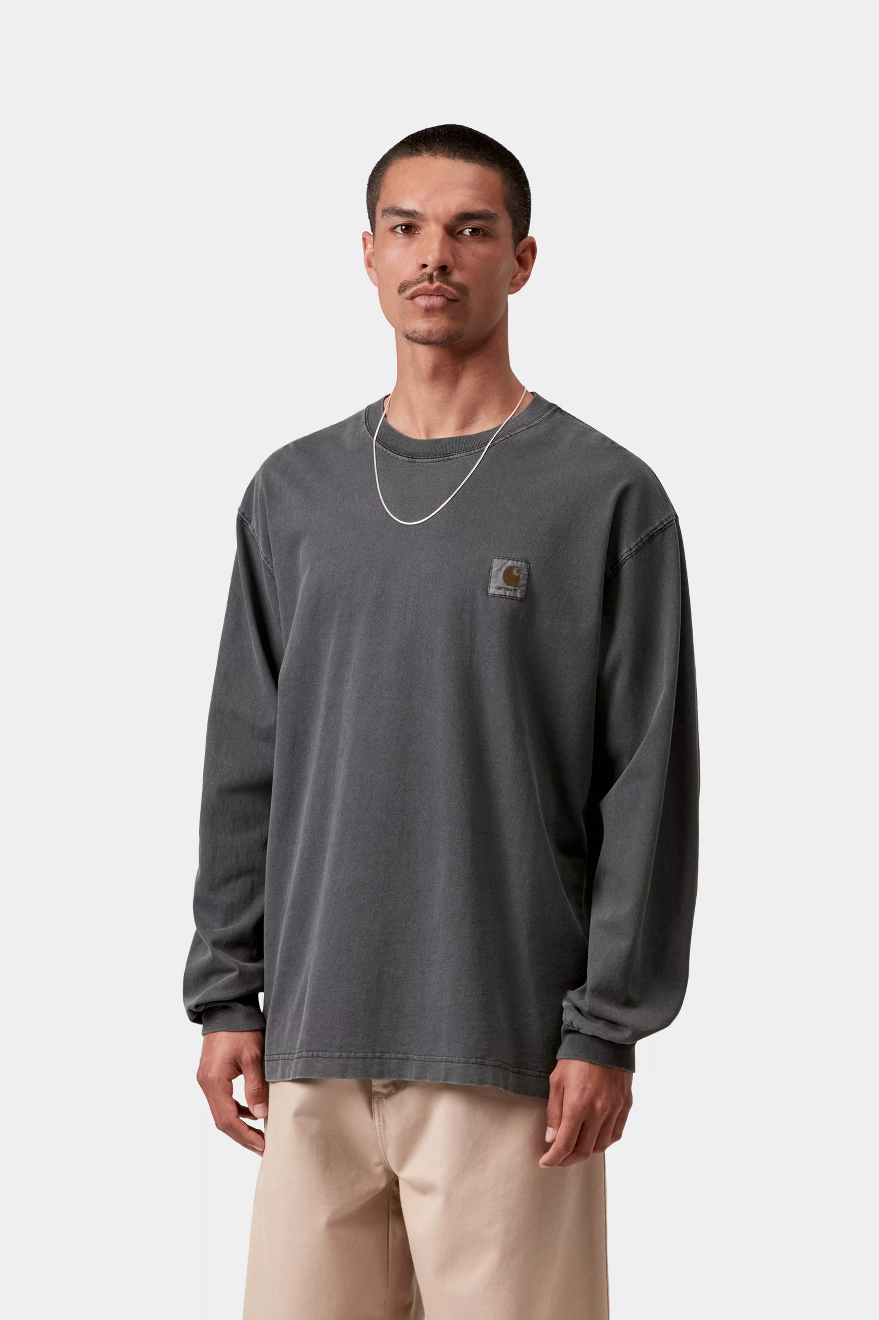 Carhartt WIP Nelson Longsleeve T-Shirt Black Graphite Garment Dyed