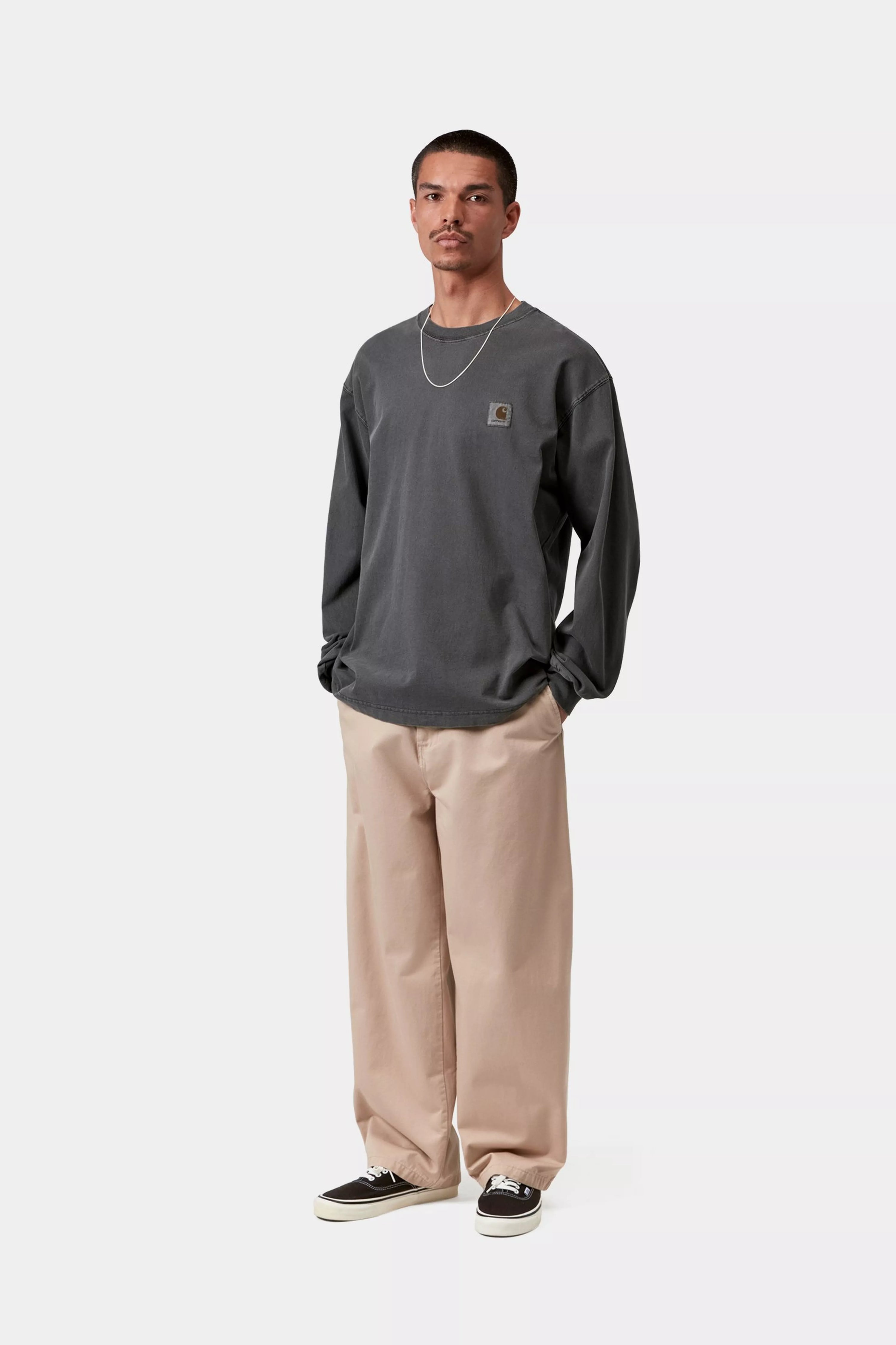 Carhartt WIP Nelson Longsleeve T-Shirt Black Graphite Garment Dyed