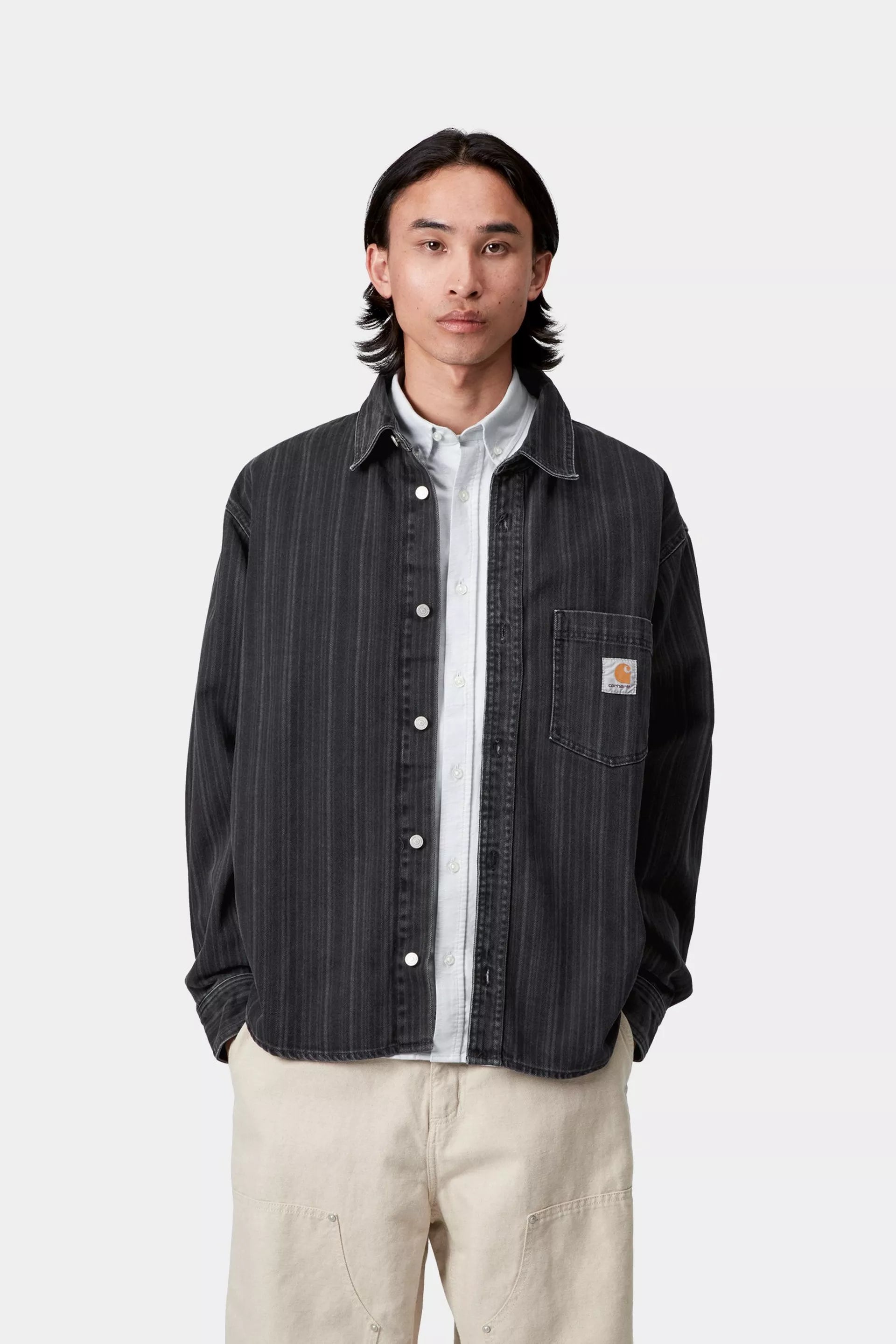 Carhartt WIP Rylan Shirt Jacket Stripe Black Stone Washed
