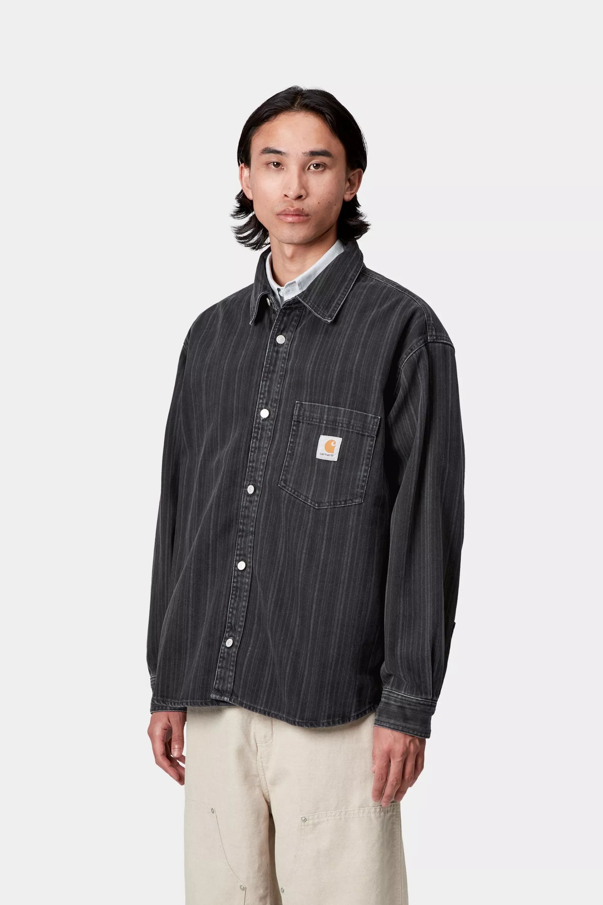 Carhartt WIP Rylan Shirt Jacket Stripe Black Stone Washed