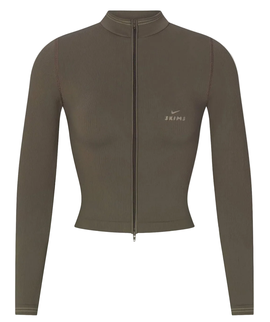 NikeSKIMS Ribbed Seamless Women's Cropped Full-Zip Jacket Oak Moss Dune