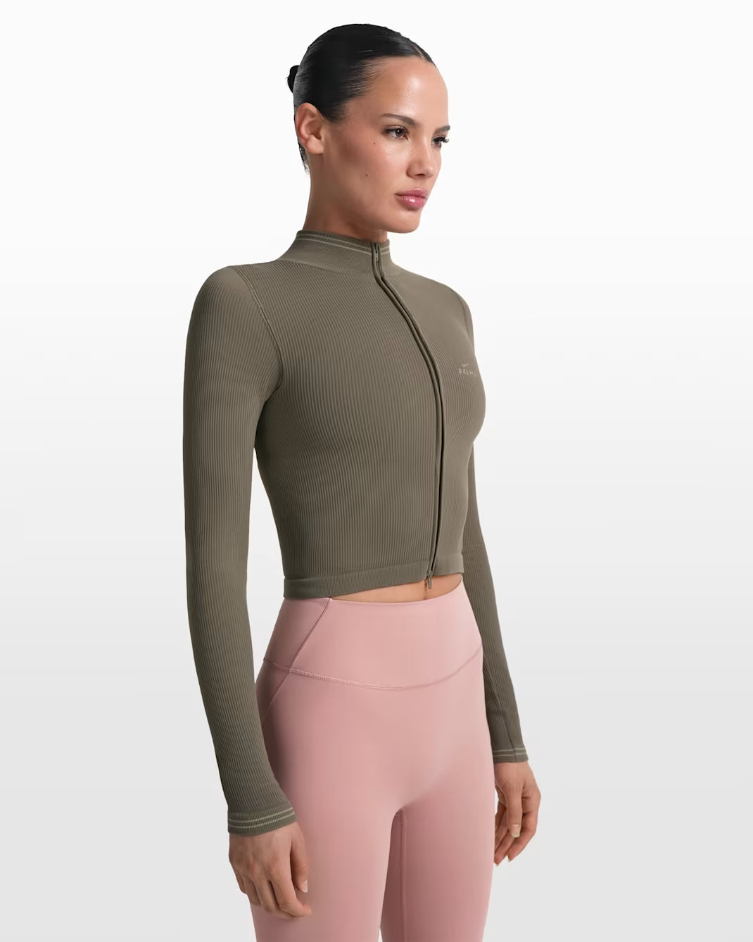 NikeSKIMS Ribbed Seamless Women's Cropped Full-Zip Jacket Oak Moss Dune