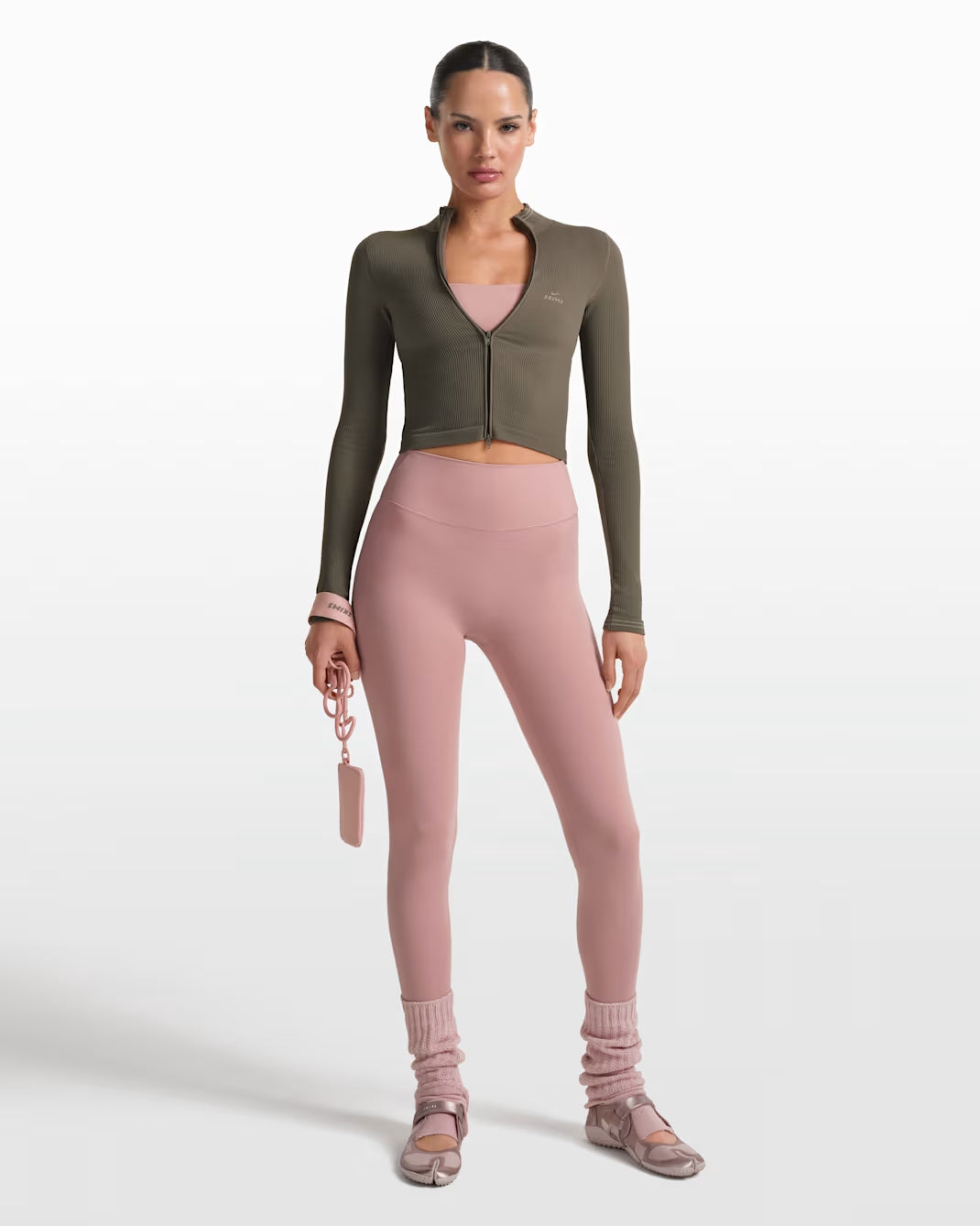 NikeSKIMS Ribbed Seamless Women's Cropped Full-Zip Jacket Oak Moss Dune