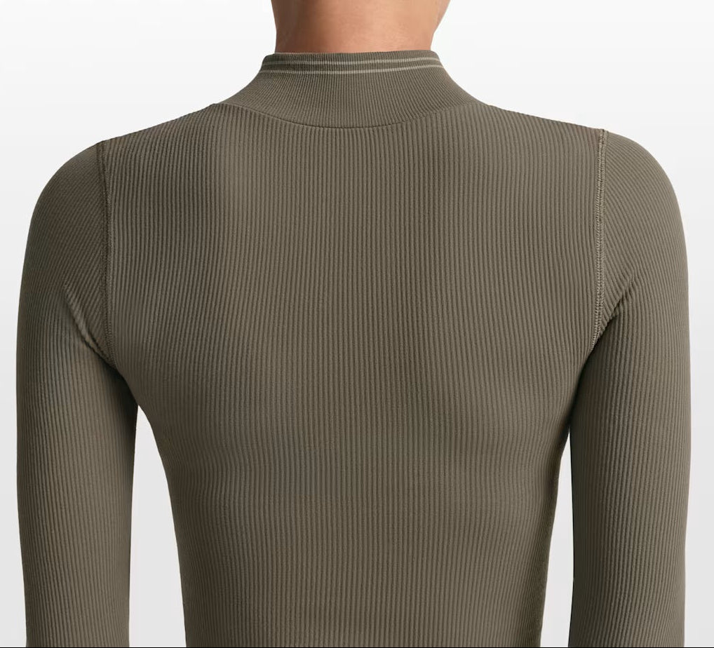 NikeSKIMS Ribbed Seamless Women's Cropped Full-Zip Jacket Oak Moss Dune
