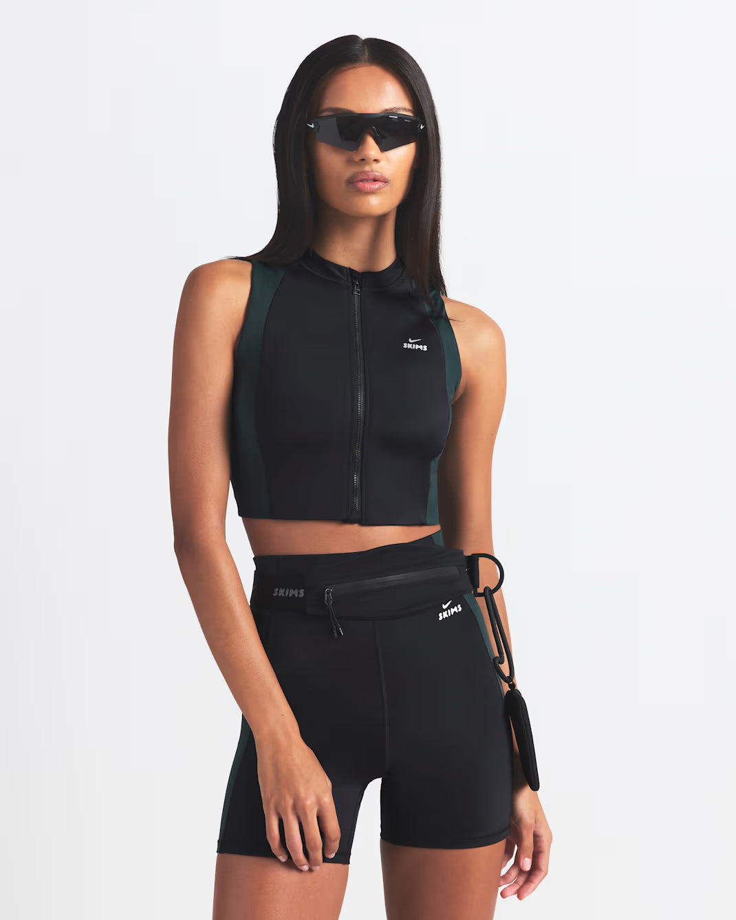 NikeSKIMS Shine Women's Front-Zip Bra Obsidian Dark Teal