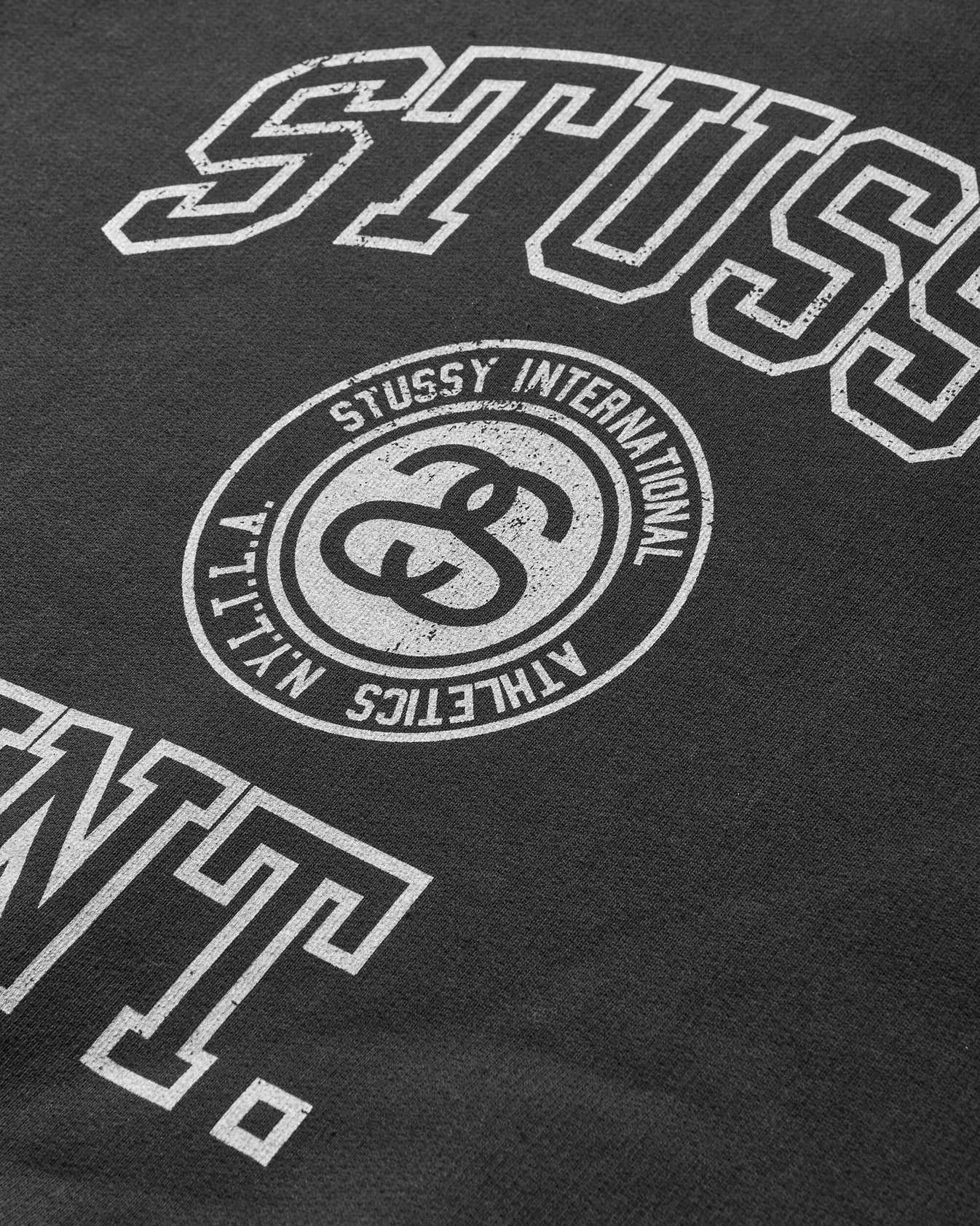 Stussy Overlock Varsity Raglan Crewneck Sweatshirt Washed Black