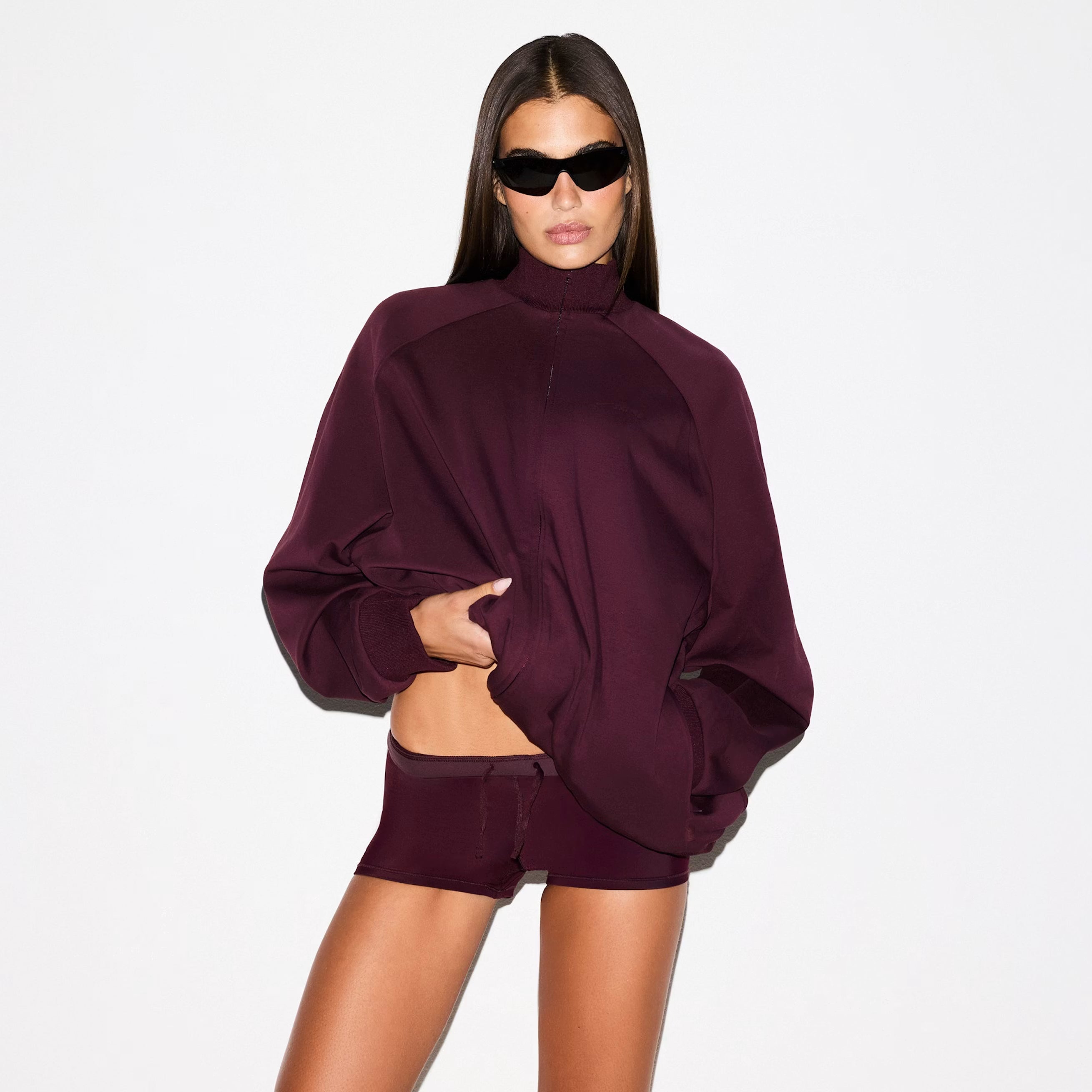 NikeSKIMS Matte Tricot Women's Oversized Full-Zip Track Jacket Currant