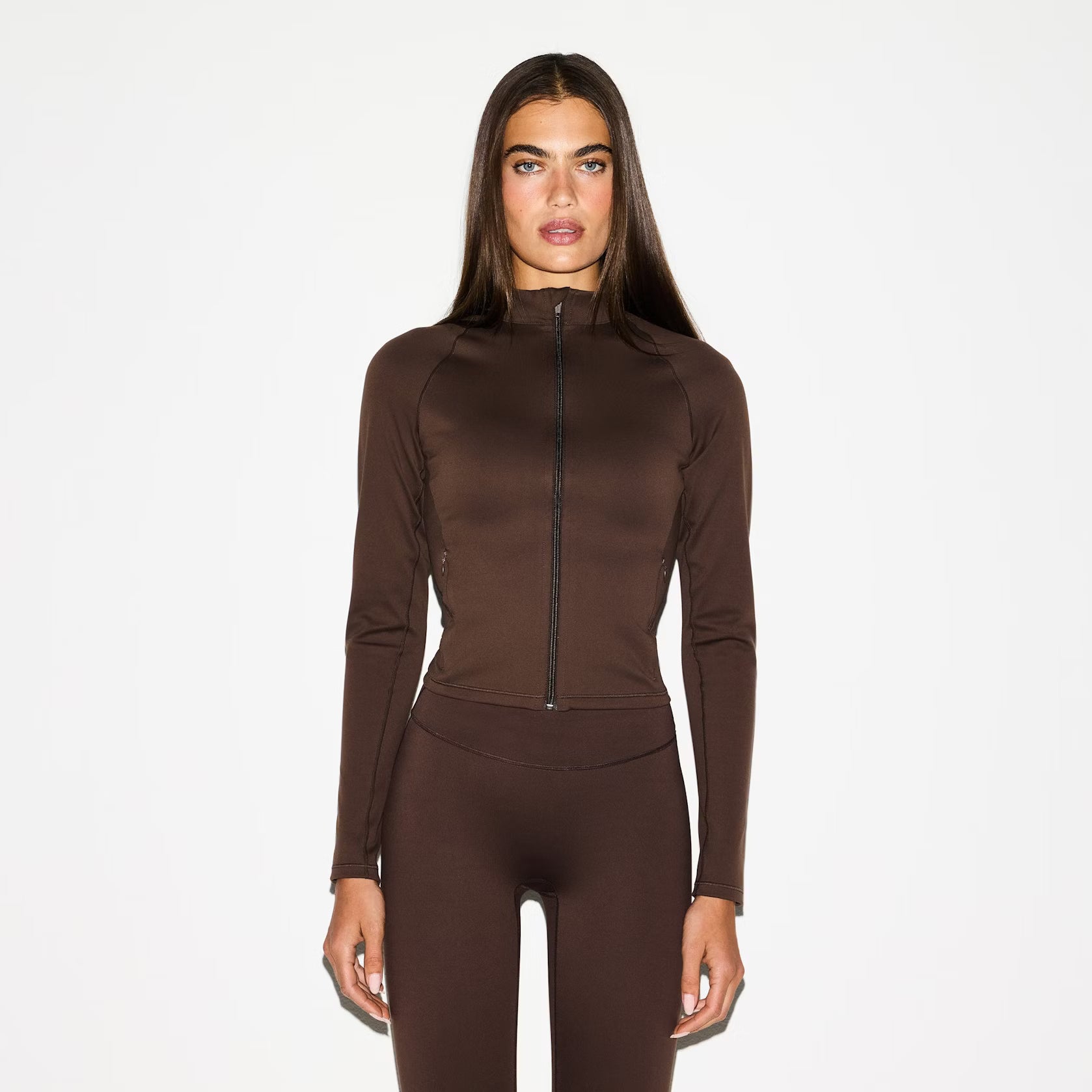 SKIMS x Nike Matte Women's Mock-Neck Full-Zip Jacket Dark Sepia Brown