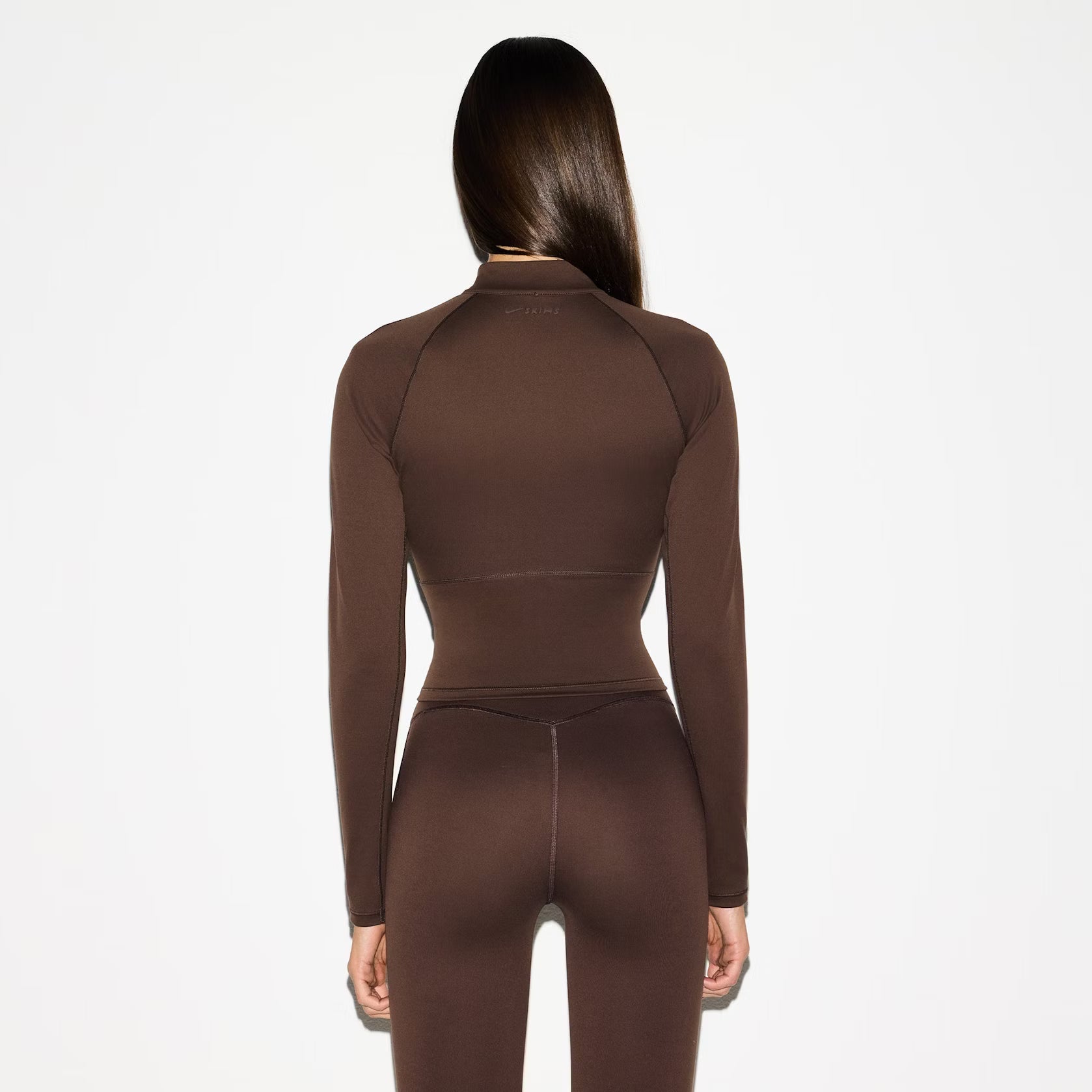 SKIMS x Nike Matte Women's Mock-Neck Full-Zip Jacket Dark Sepia Brown