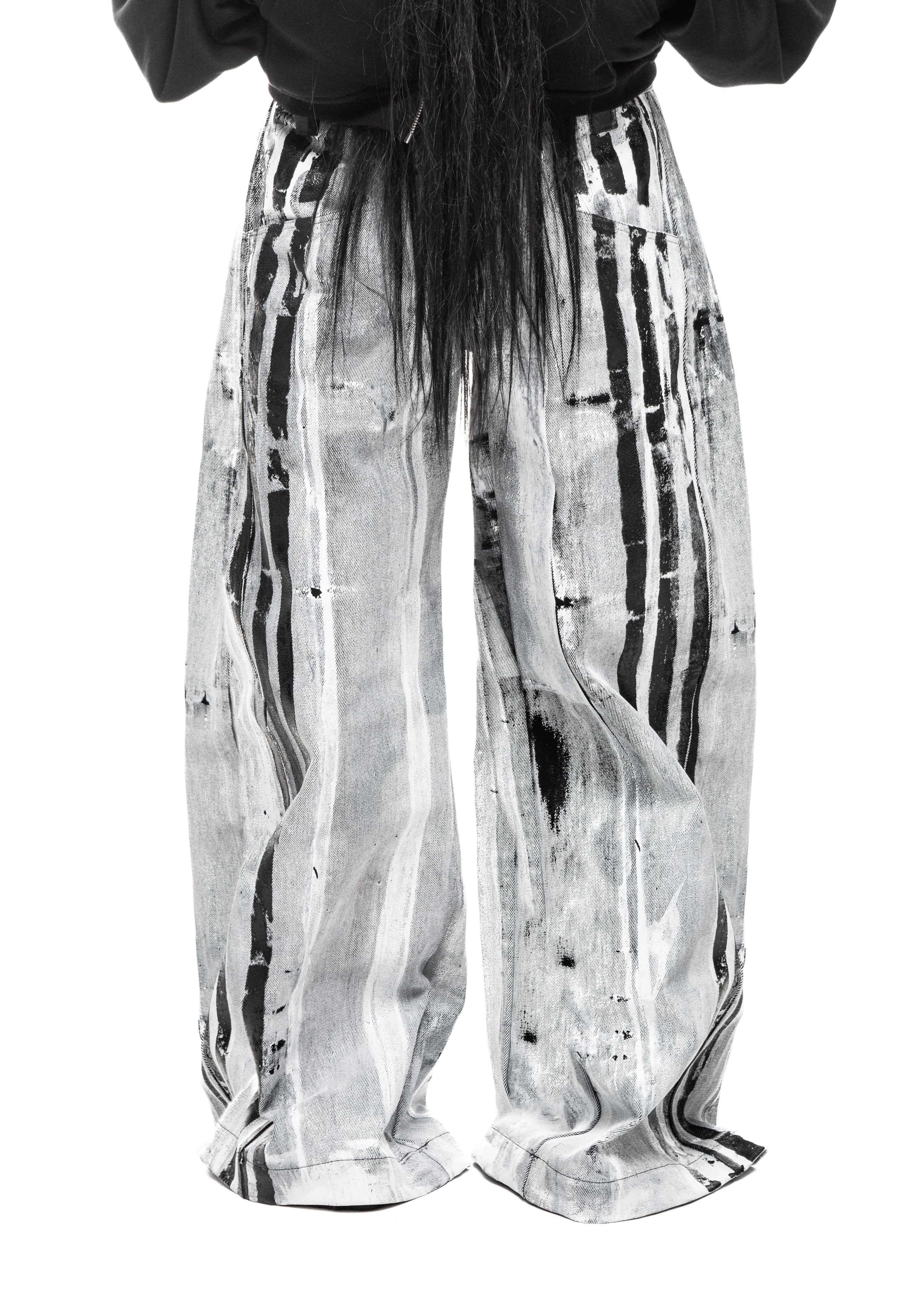 PLA4 STRIPES WAXED WHITE JEANS