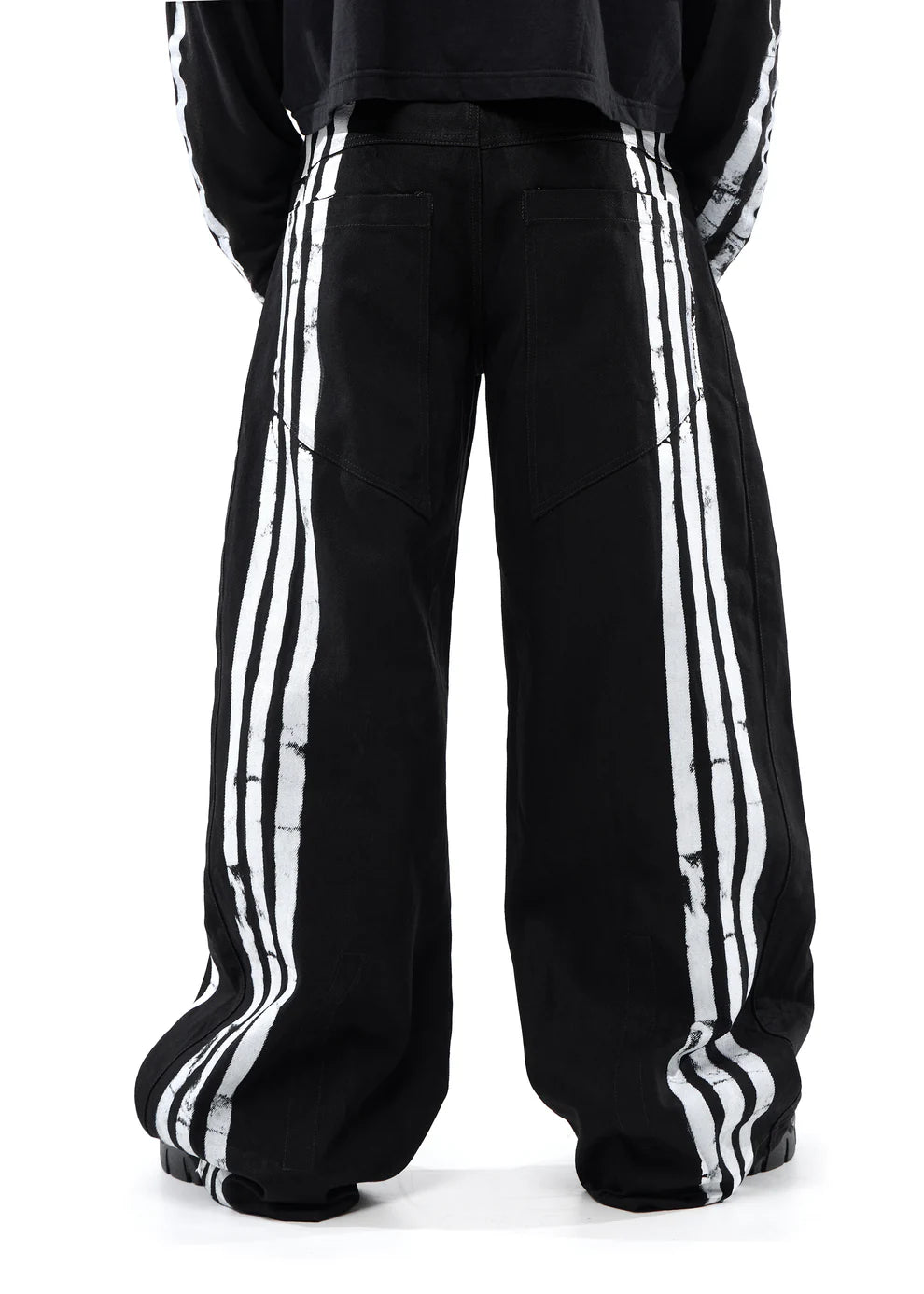 Pla4 Stripes Canvas Wide Jeans Black