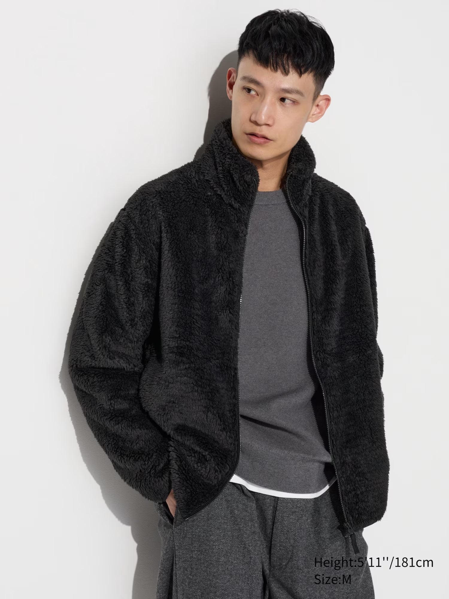 Uniqlo Fluffy Yarn Fleece Full-Zip Jacket Dark Grey