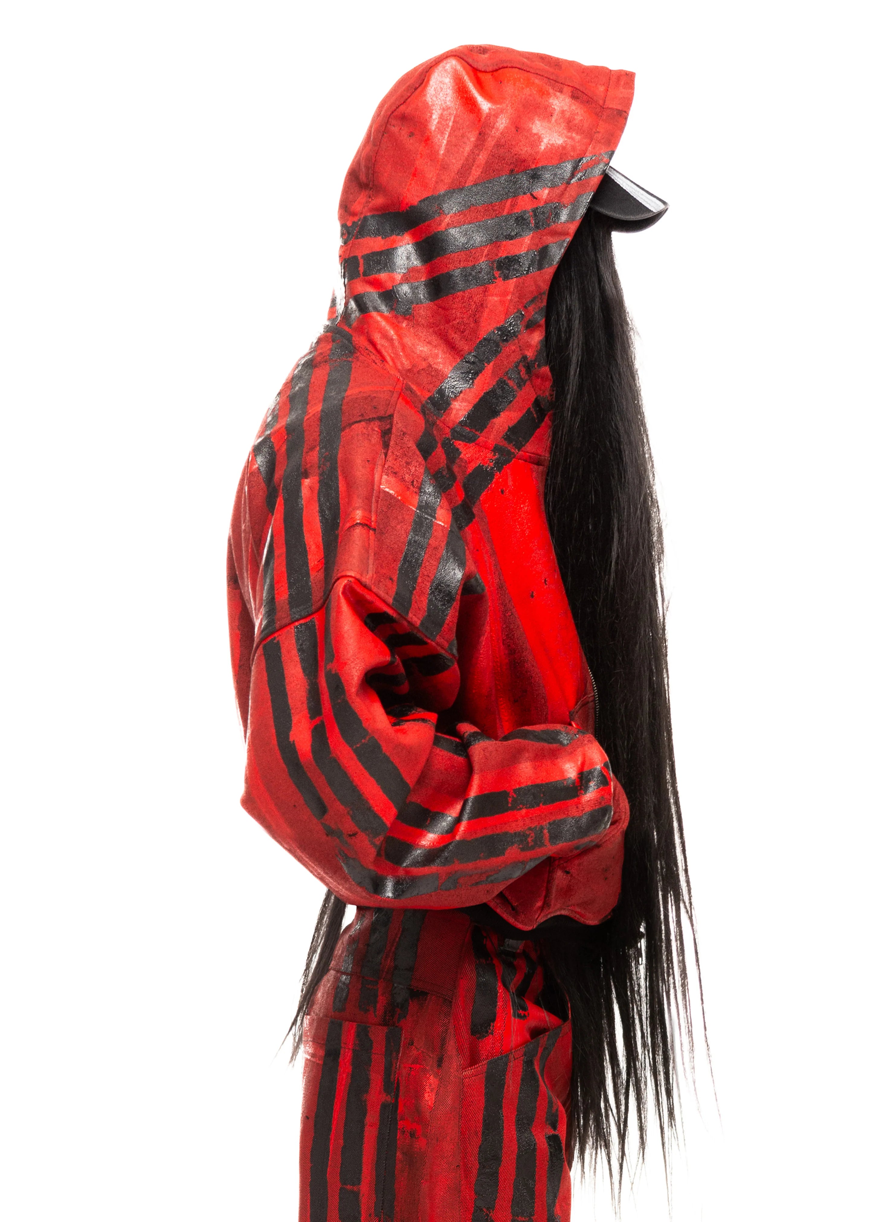 PLA4 BLACK STRIPES WAXED RED ZIP HOODIE