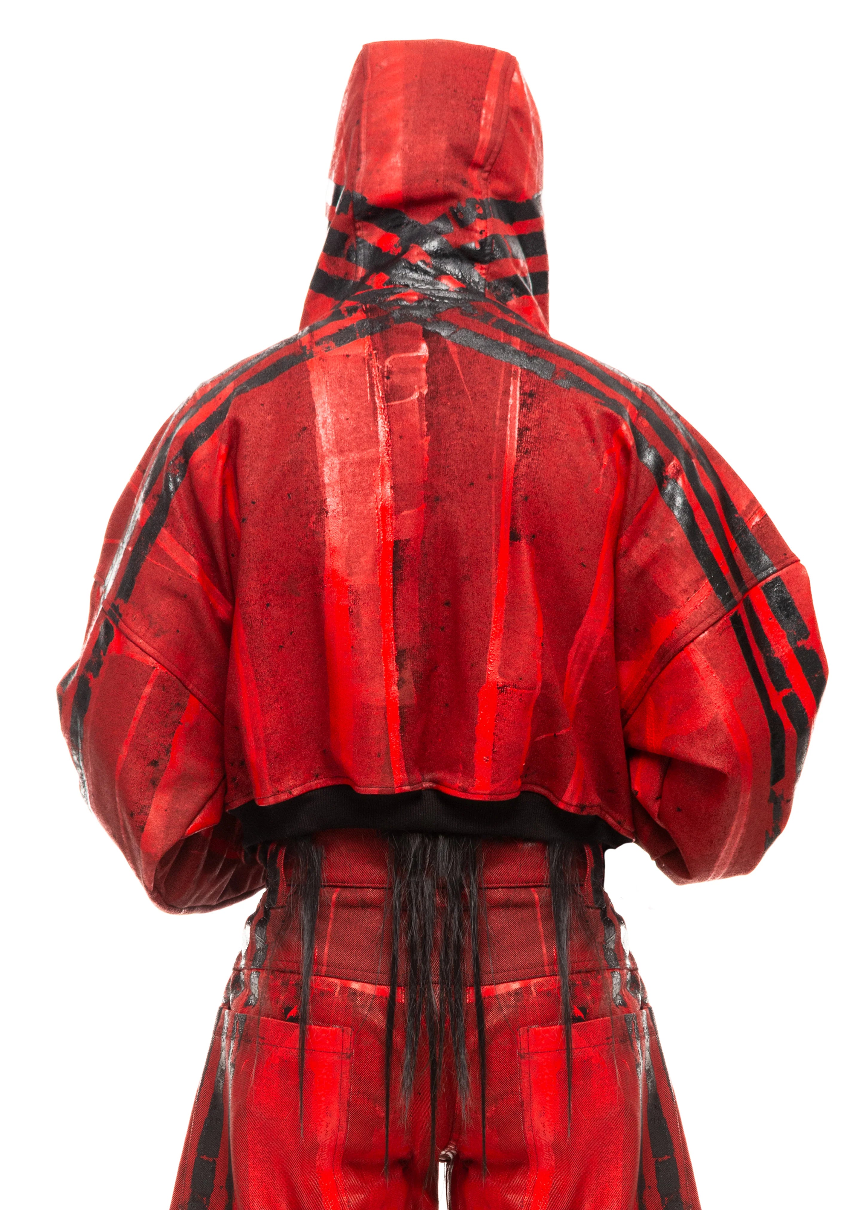 PLA4 BLACK STRIPES WAXED RED ZIP HOODIE