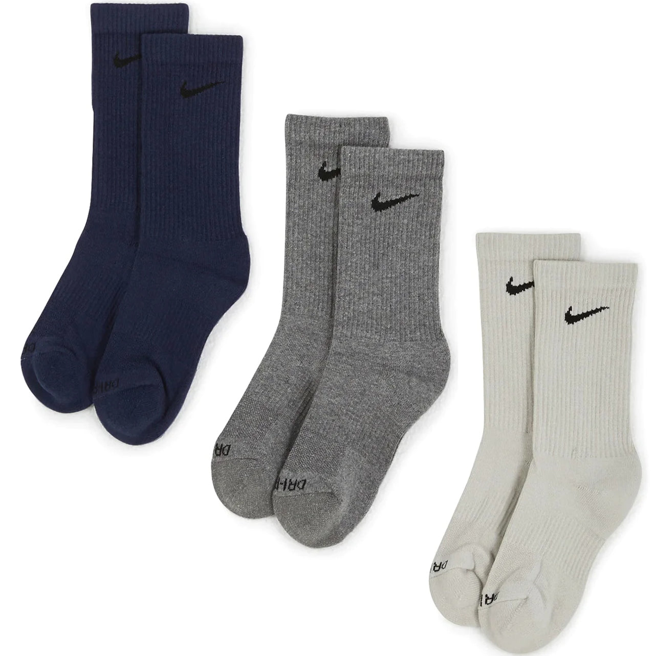 Nike Everyday Cushioned Crew Socks 3-Pack Grey Navy Beige