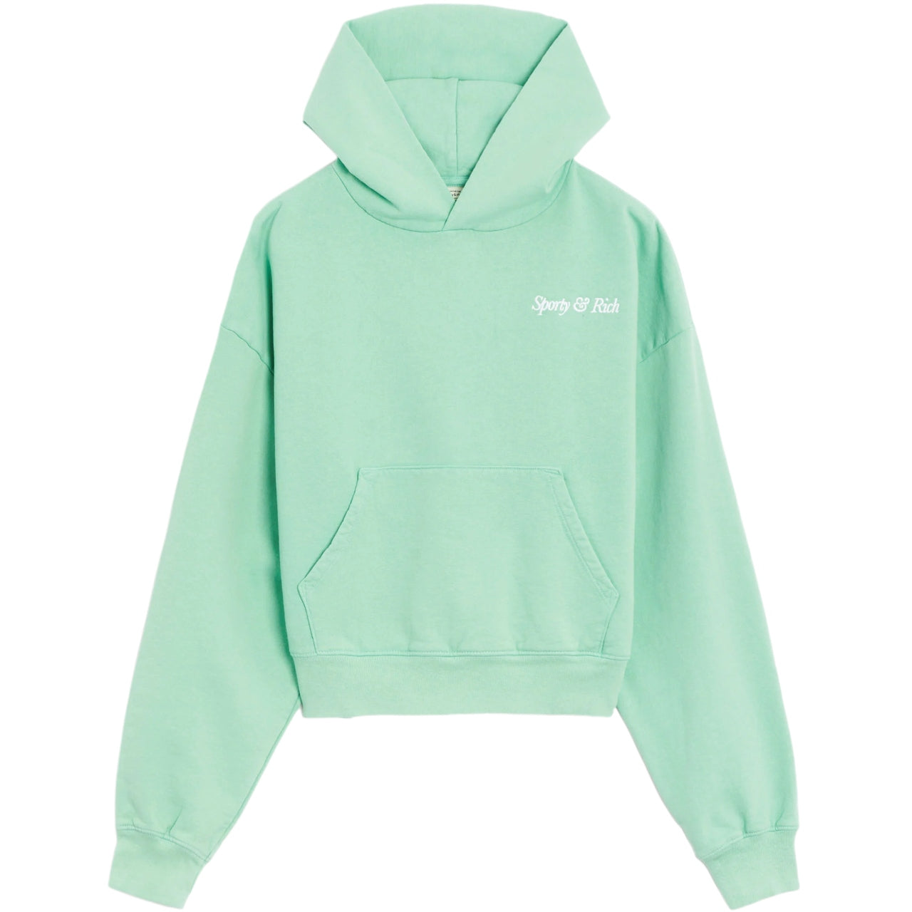 Sporty & Rich Italic Logo Cropped Hoodie Jade & White